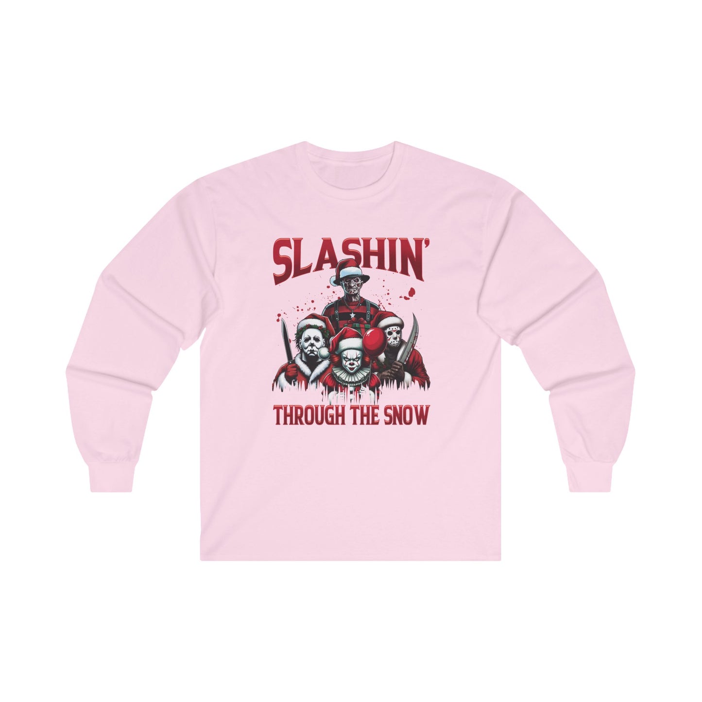 Unisex Long Sleeve Tee - SLASHIN' Through the Snow Graphic T-Shirt for Horror Fans
