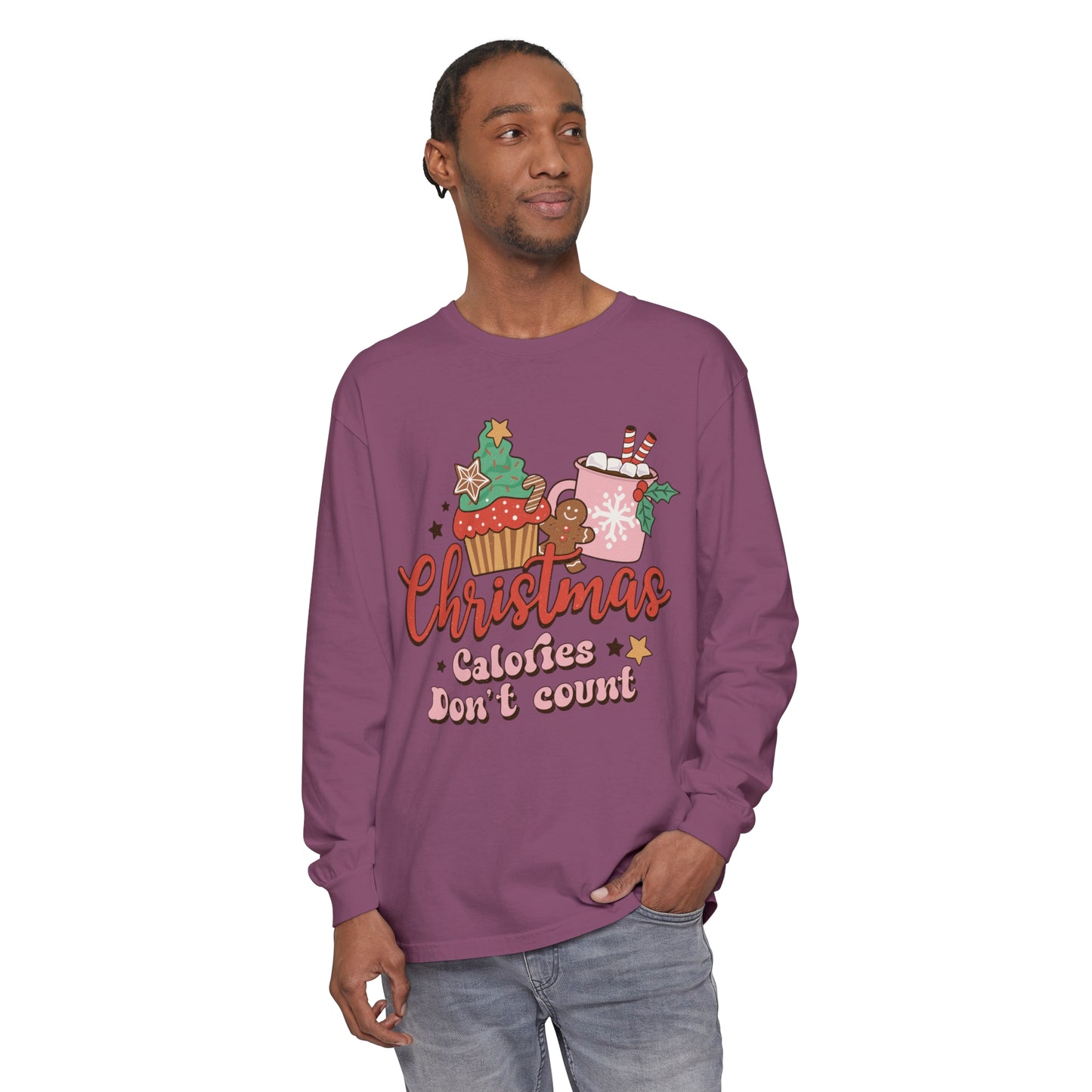 Christmas Themed Long Sleeve T-Shirt - "Calories Don't Count"