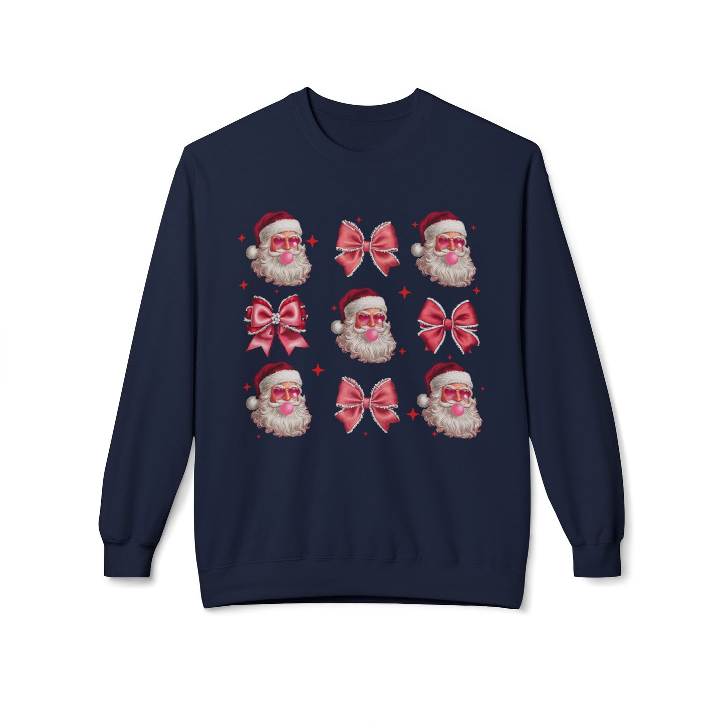 Festive Santa Sweatshirt with Bows – Cozy Holiday Crewneck