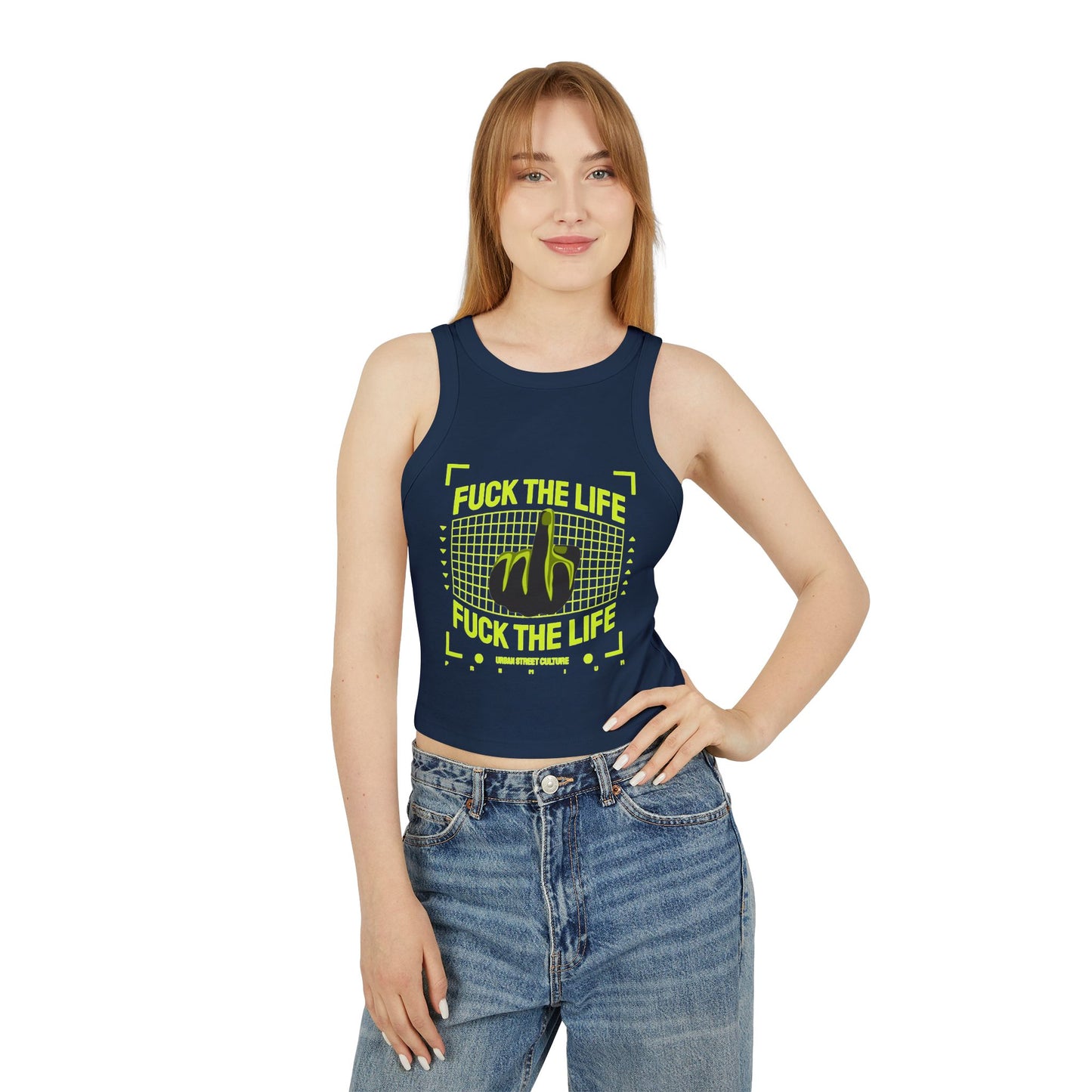 Graphic Racer Tank Top - "Fuck the Life" Design for Confident Women