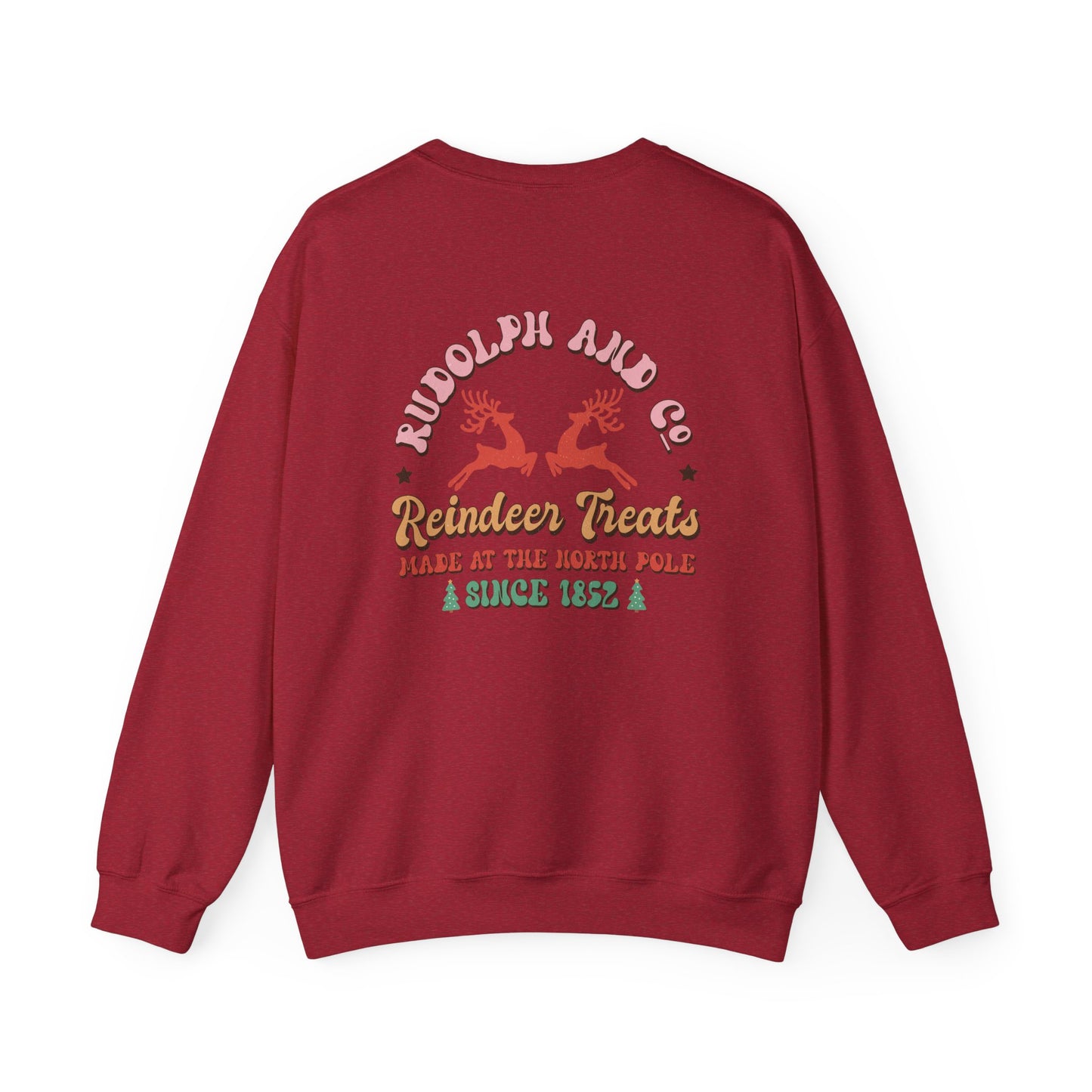 Unisex Christmas Crewneck Sweatshirt - Rudolph & Santa's Reindeer Treats Design
