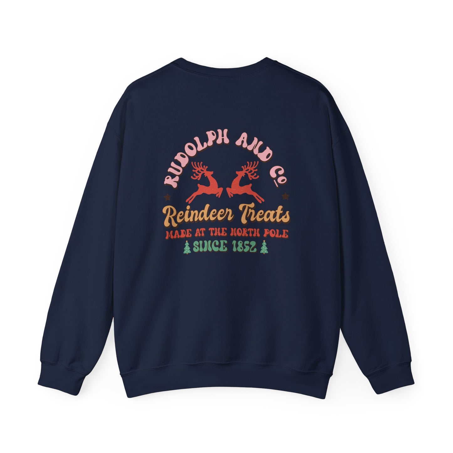 Unisex Christmas Crewneck Sweatshirt - Rudolph & Santa's Reindeer Treats Design
