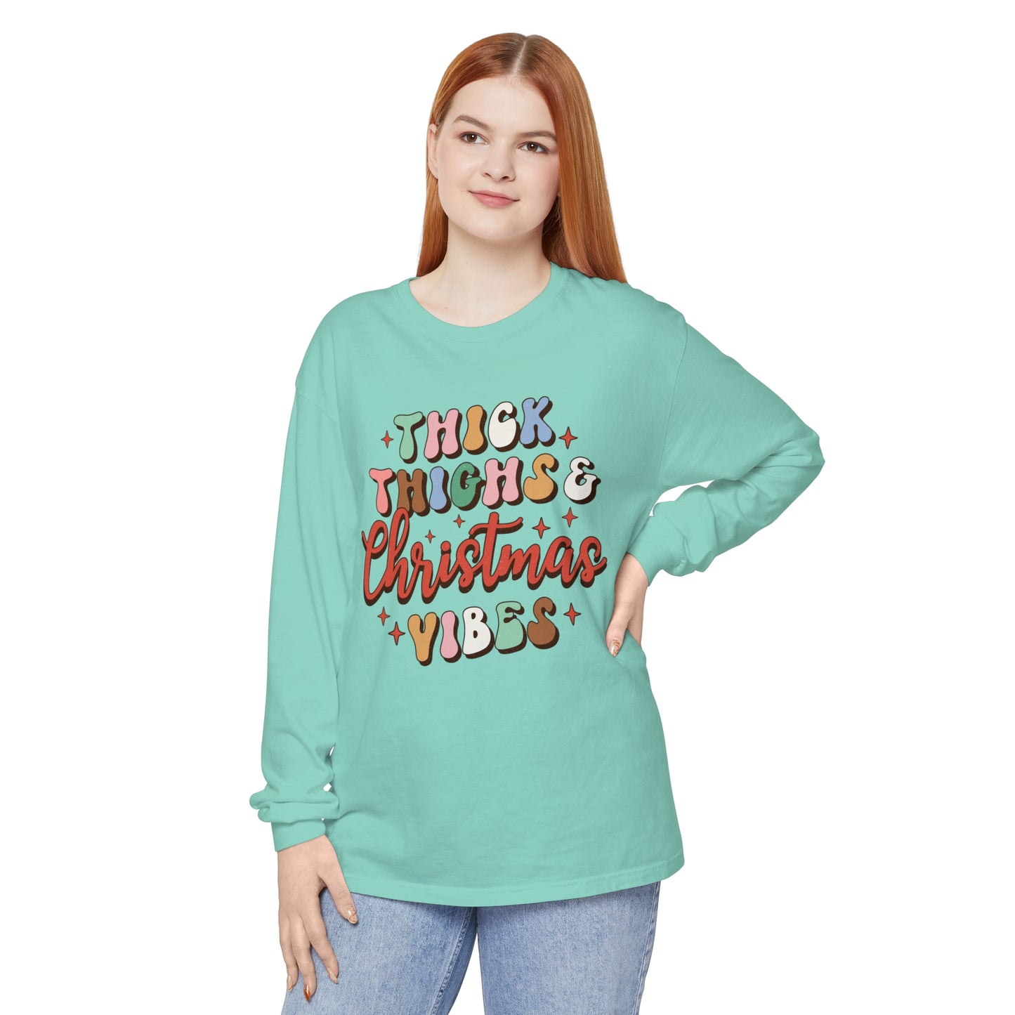 Thick Thighs & Christmas Vibes Unisex Long Sleeve T-Shirt
