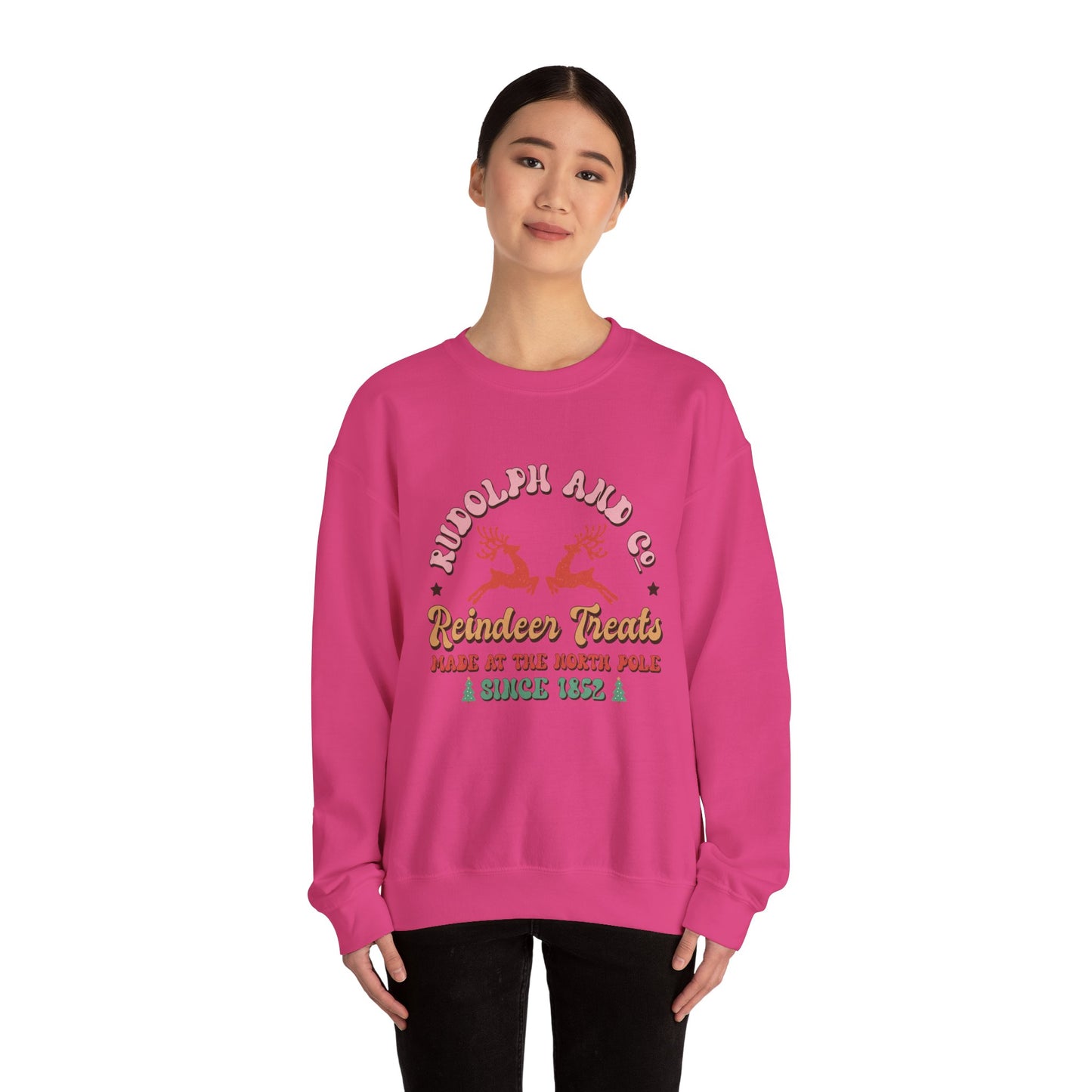 Christmas Crewneck Sweatshirt - Rudolph & Santa's Reindeer Treats Design