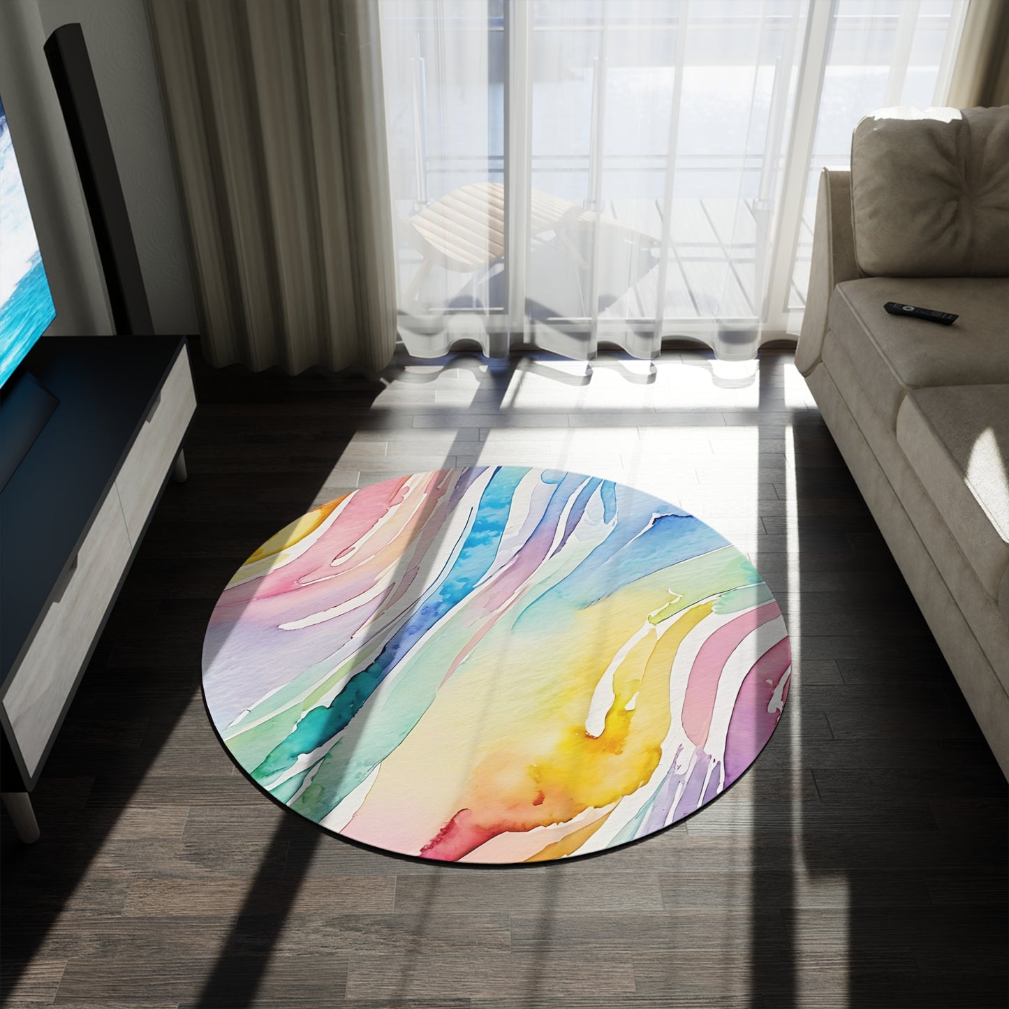 Colorful Watercolor Round Rug – Brighten Your Space with Artistic Flair