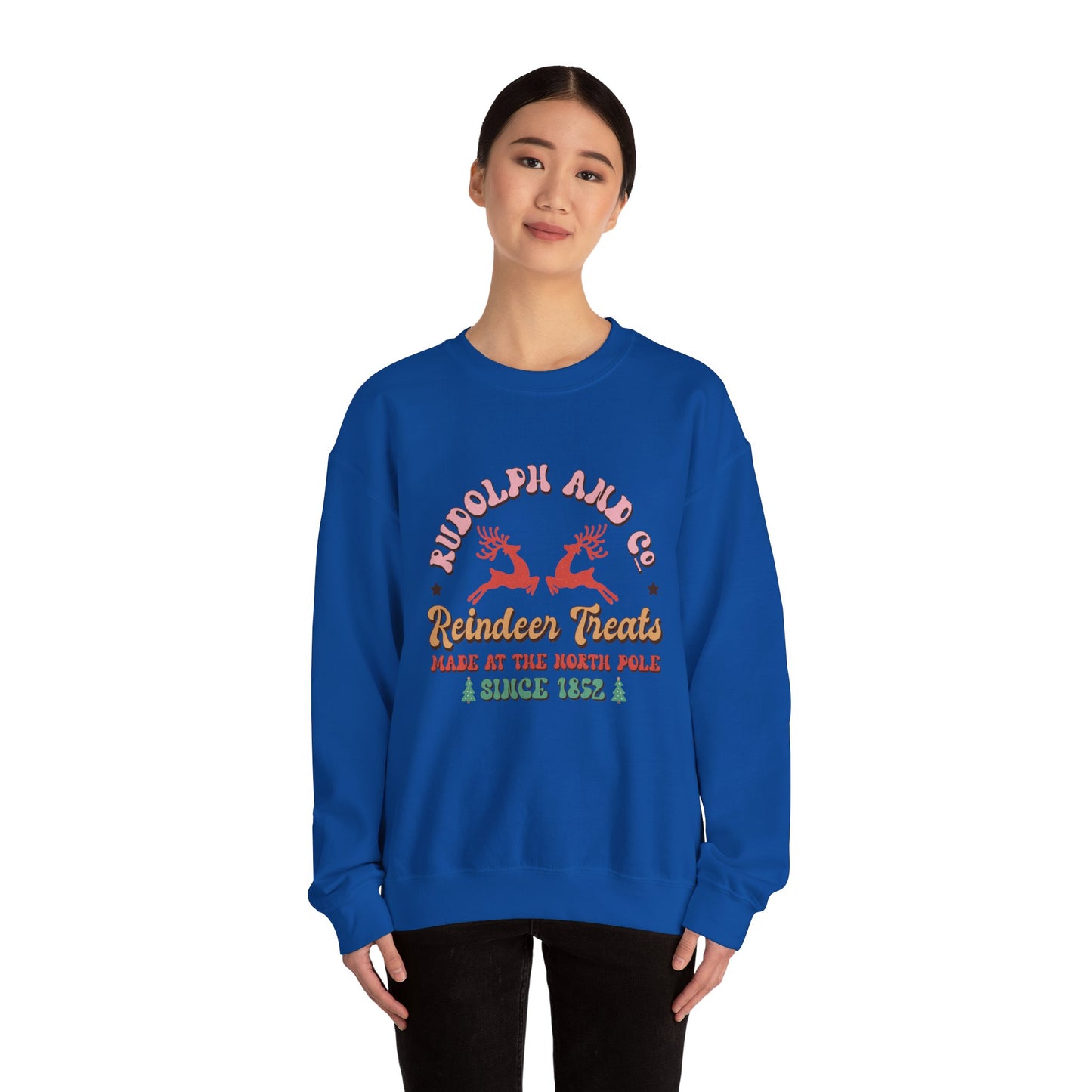Christmas Crewneck Sweatshirt - Rudolph & Santa's Reindeer Treats Design