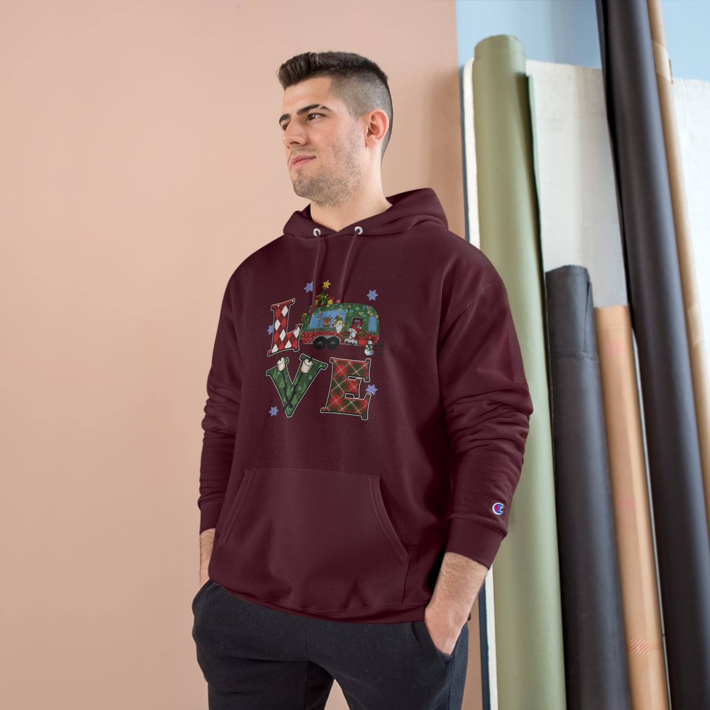Festive Love Champion Hoodie - Christmas Truck Design