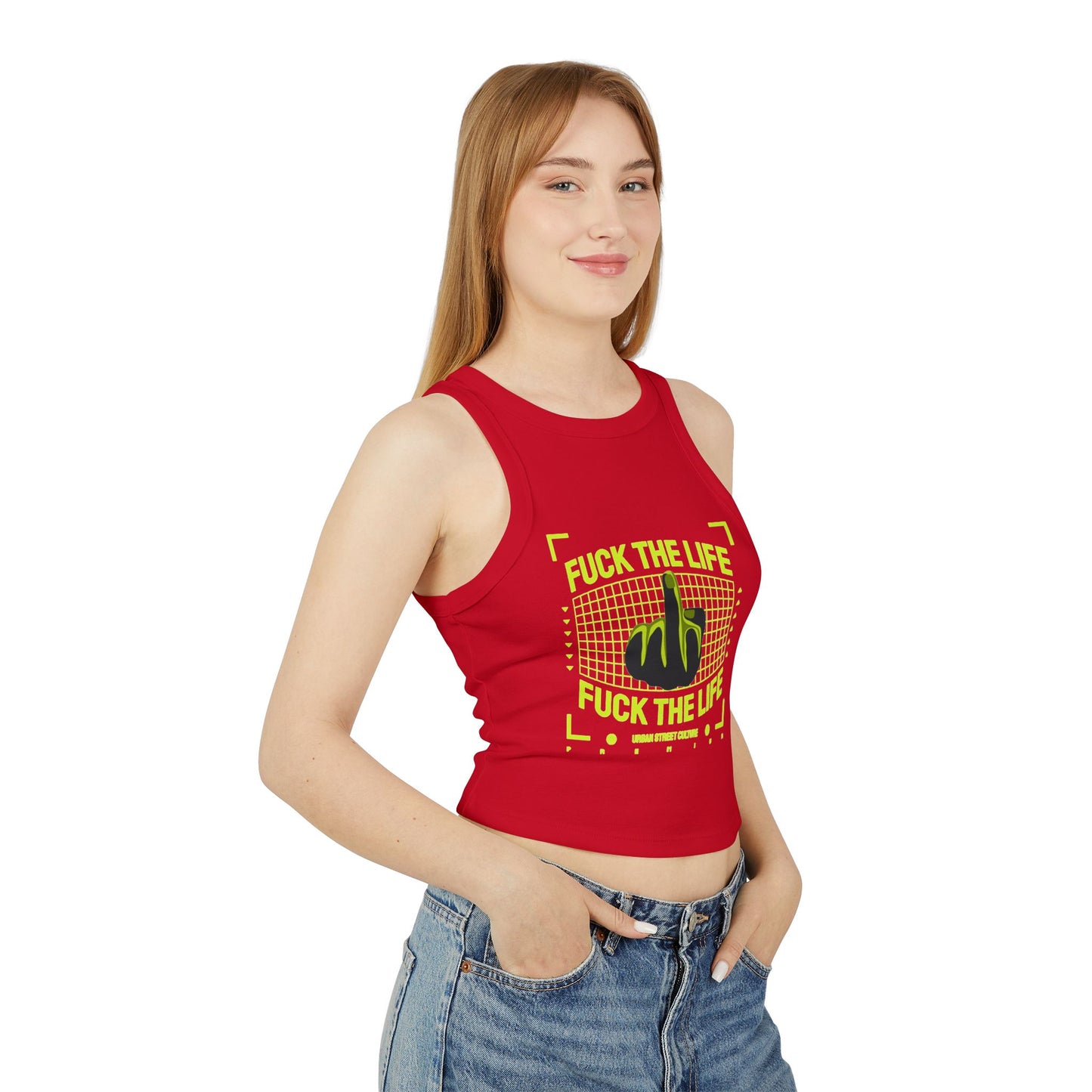 Graphic Racer Tank Top - "Fuck the Life" Design for Confident Women