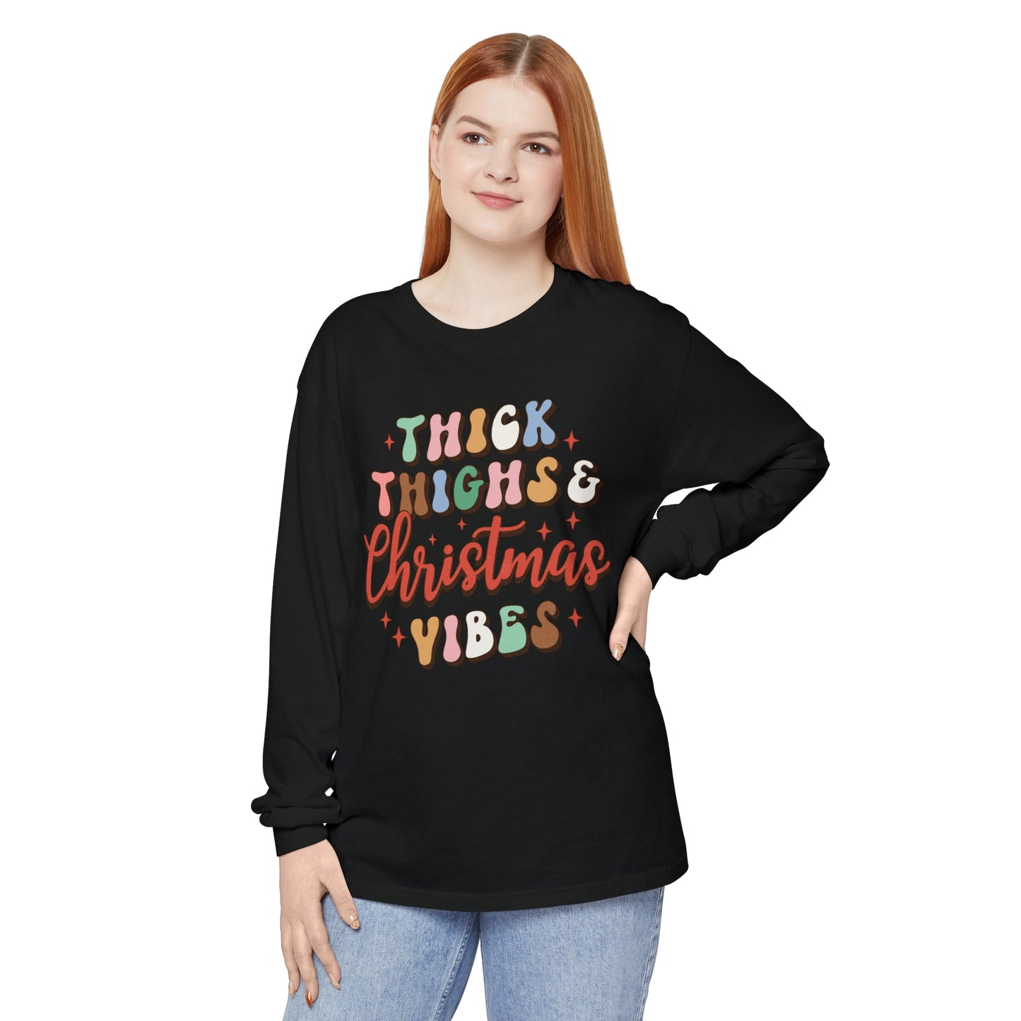 Thick Thighs & Christmas Vibes Unisex Long Sleeve T-Shirt