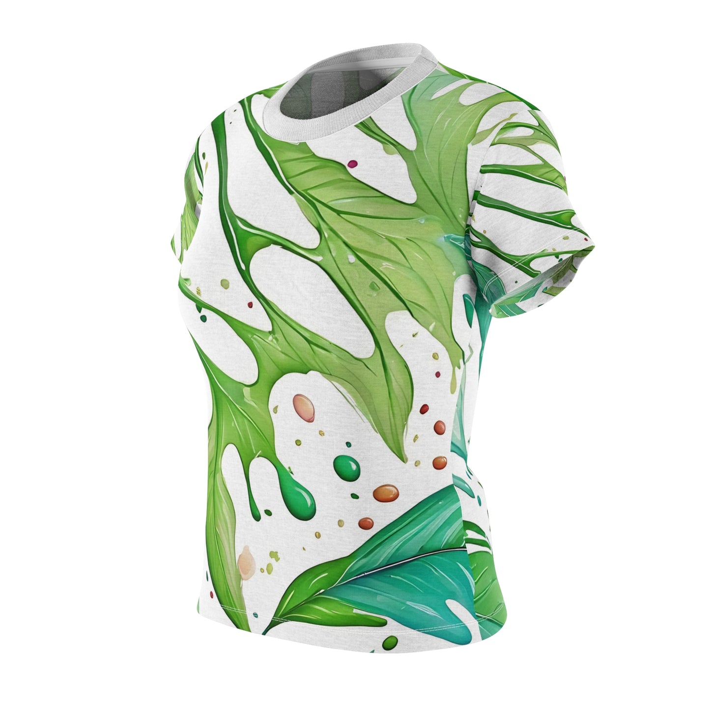 Tropical Watercolor Leaf Tee - Women's Cut & Sew T-Shirt for Nature Lovers