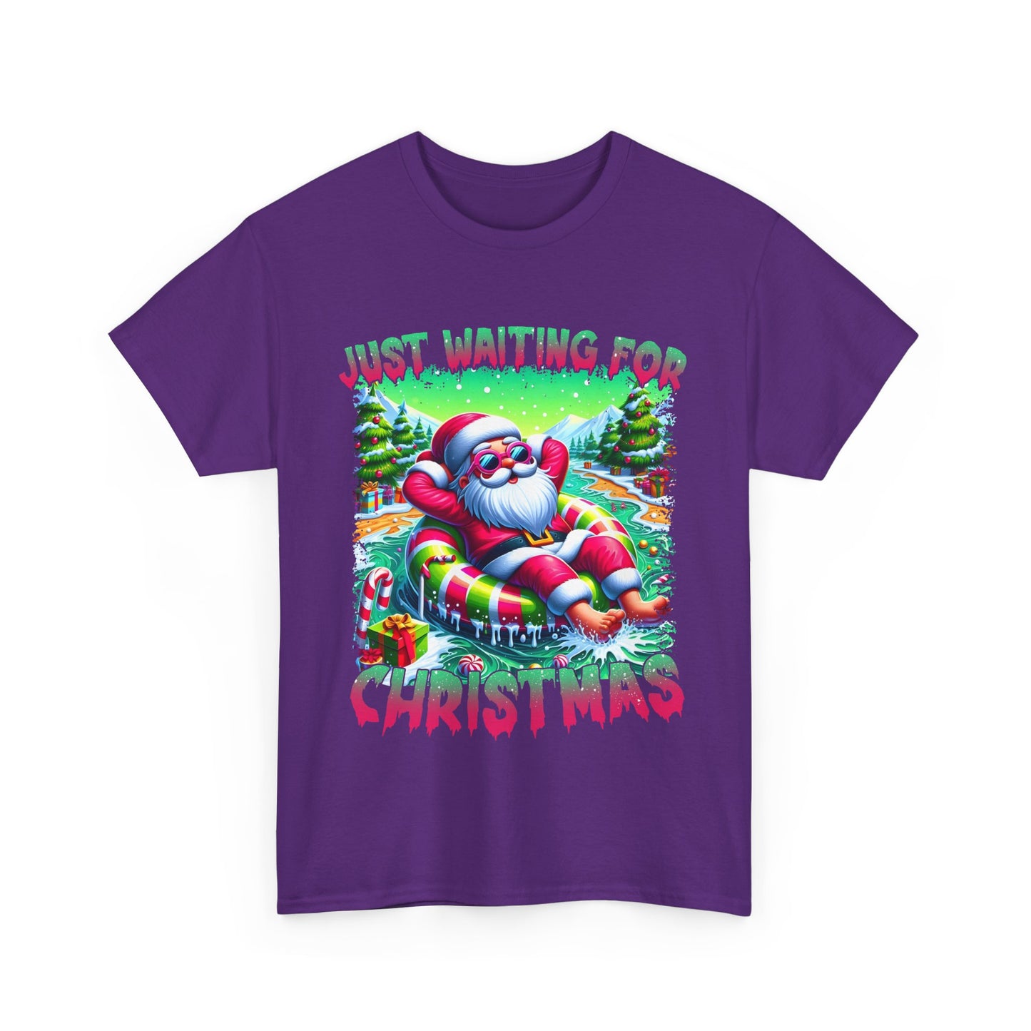 Unisex Heavy Cotton Tee - Just Waiting for Christmas Design
