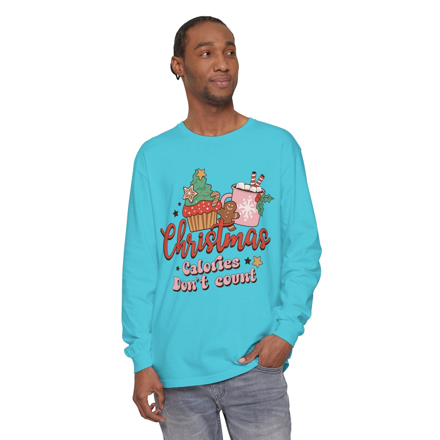 Christmas Themed Long Sleeve T-Shirt - "Calories Don't Count"