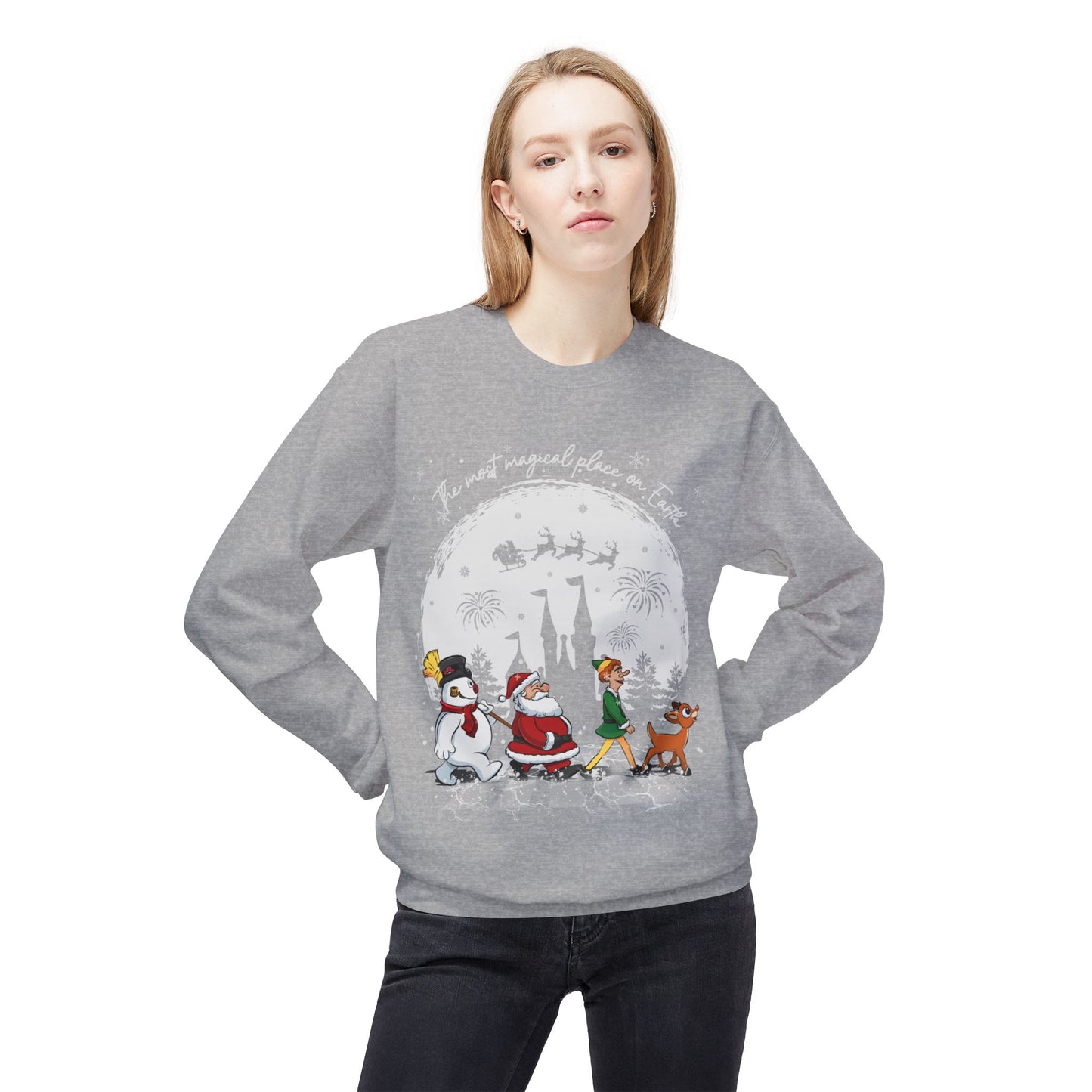 "A Very Magical Place on Earth" Holiday Crewneck Sweatshirt - Unisex Midweight Fleece