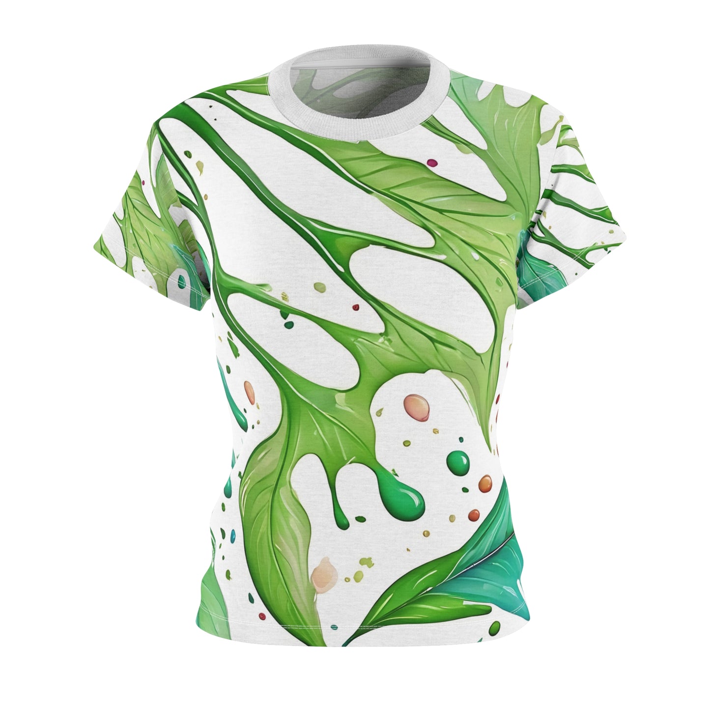 Tropical Watercolor Leaf Tee - Women's Cut & Sew T-Shirt for Nature Lovers