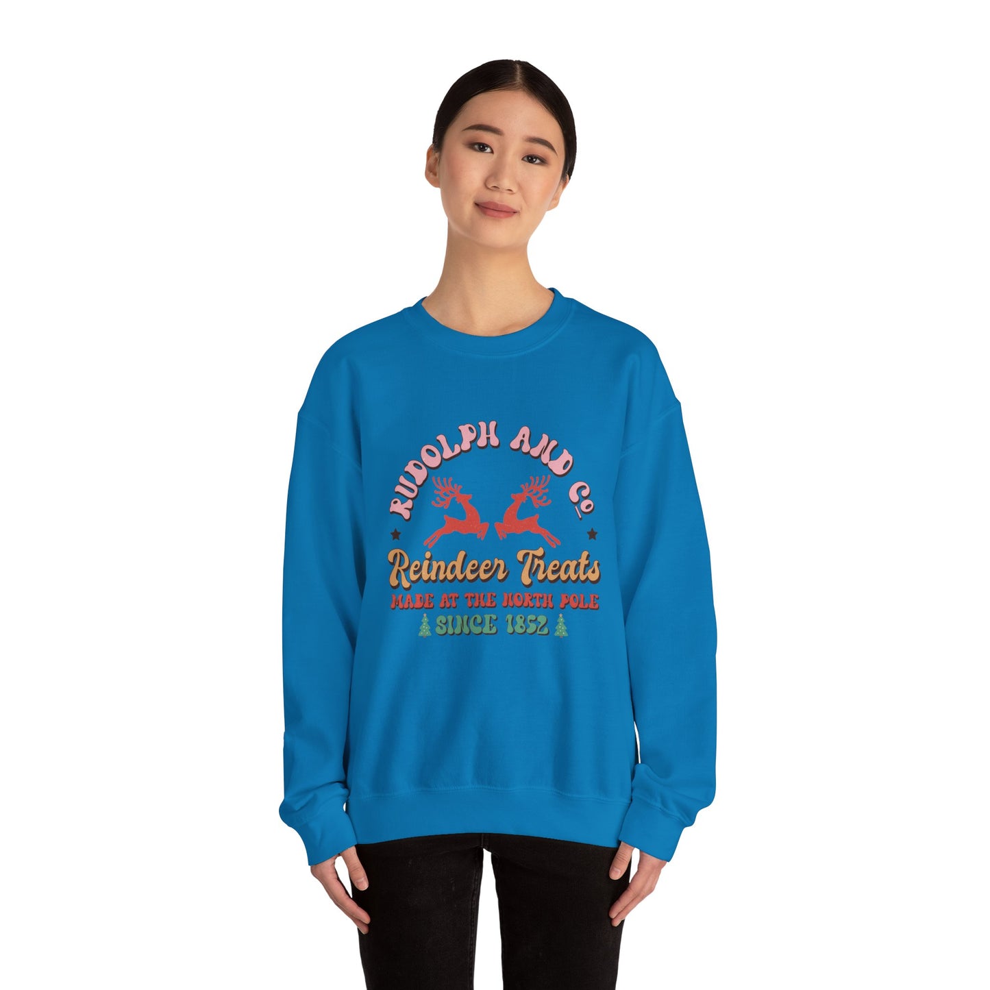 Christmas Crewneck Sweatshirt - Rudolph & Santa's Reindeer Treats Design