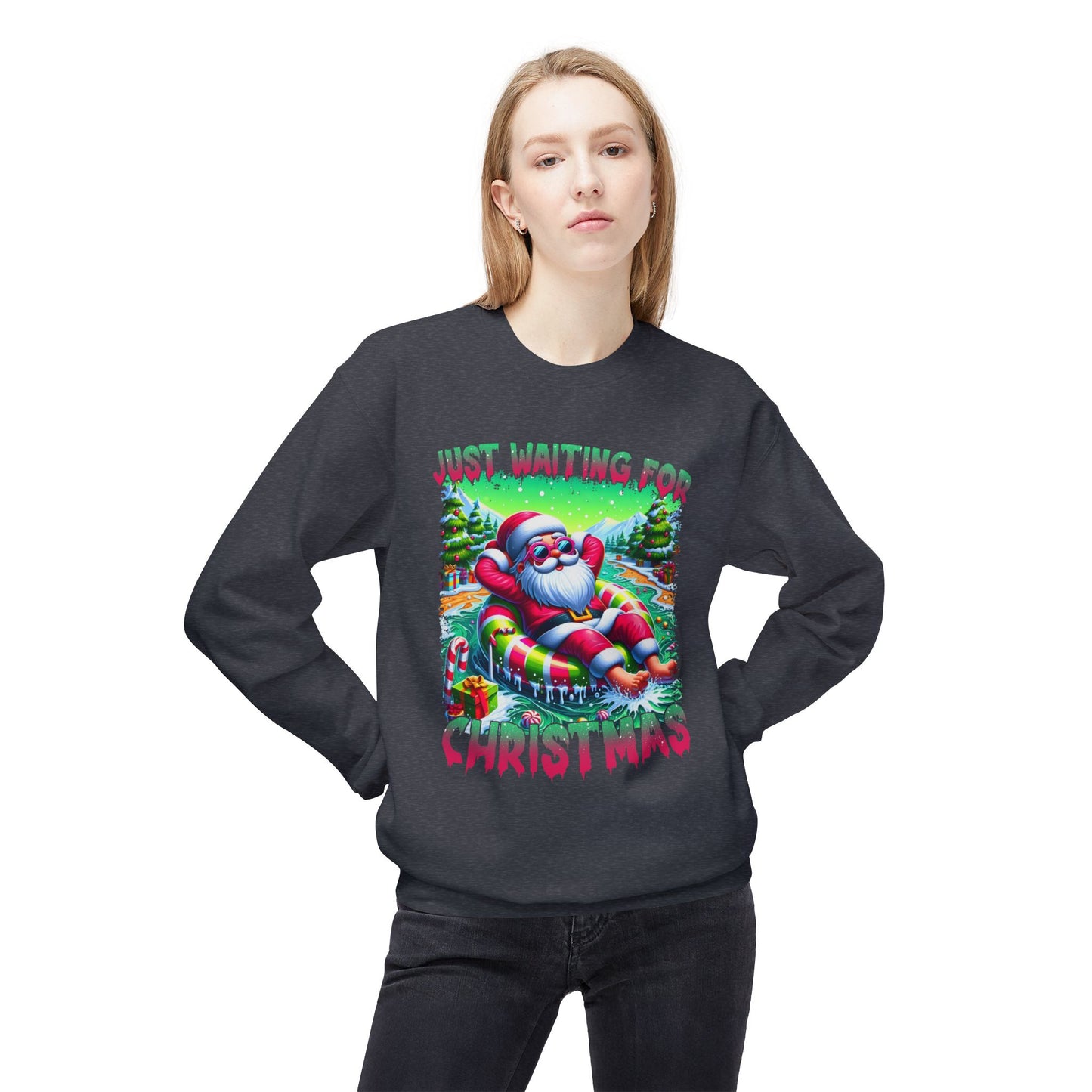 Just Waiting For Christmas Midweight Softstyle Fleece Crewneck Sweatshirt