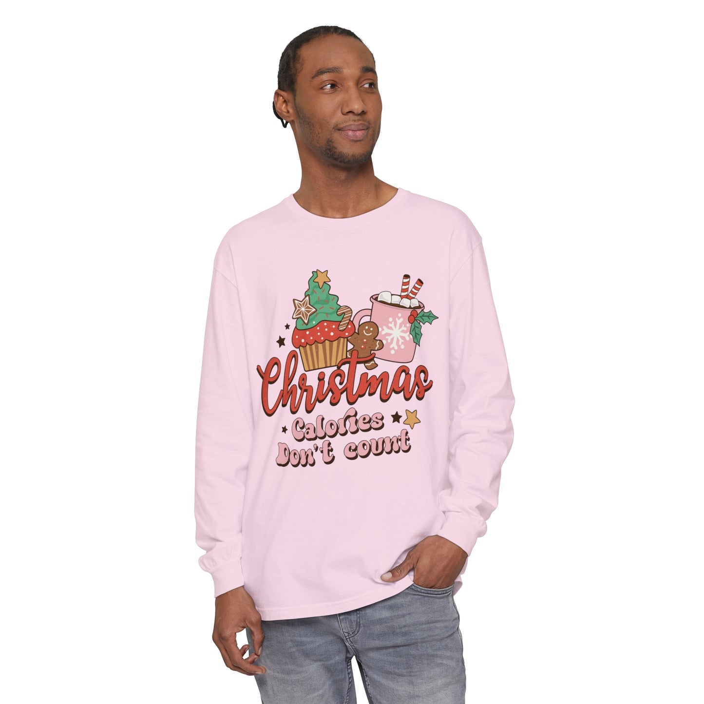 Christmas Themed Long Sleeve T-Shirt - "Calories Don't Count"