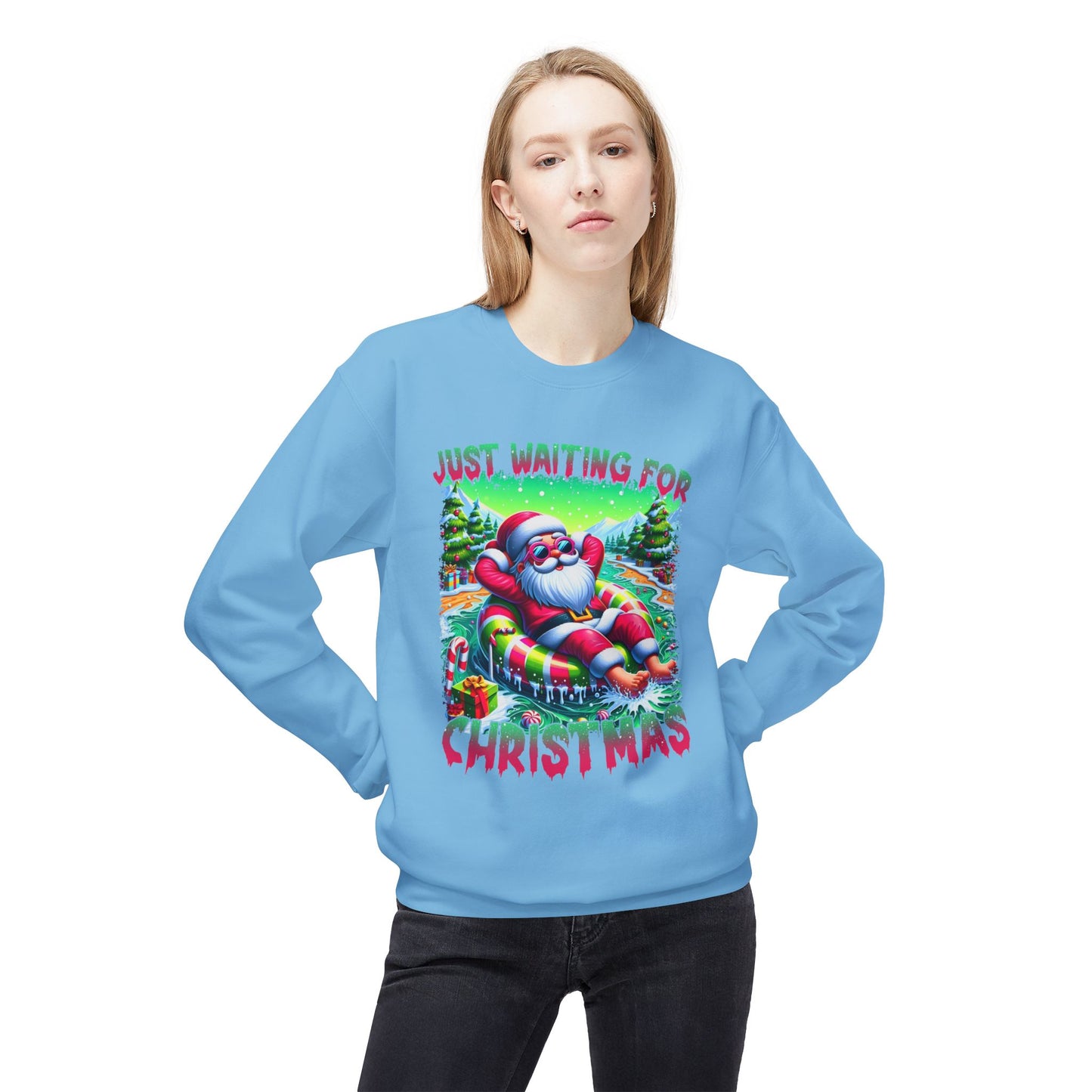 Just Waiting For Christmas Midweight Softstyle Fleece Crewneck Sweatshirt