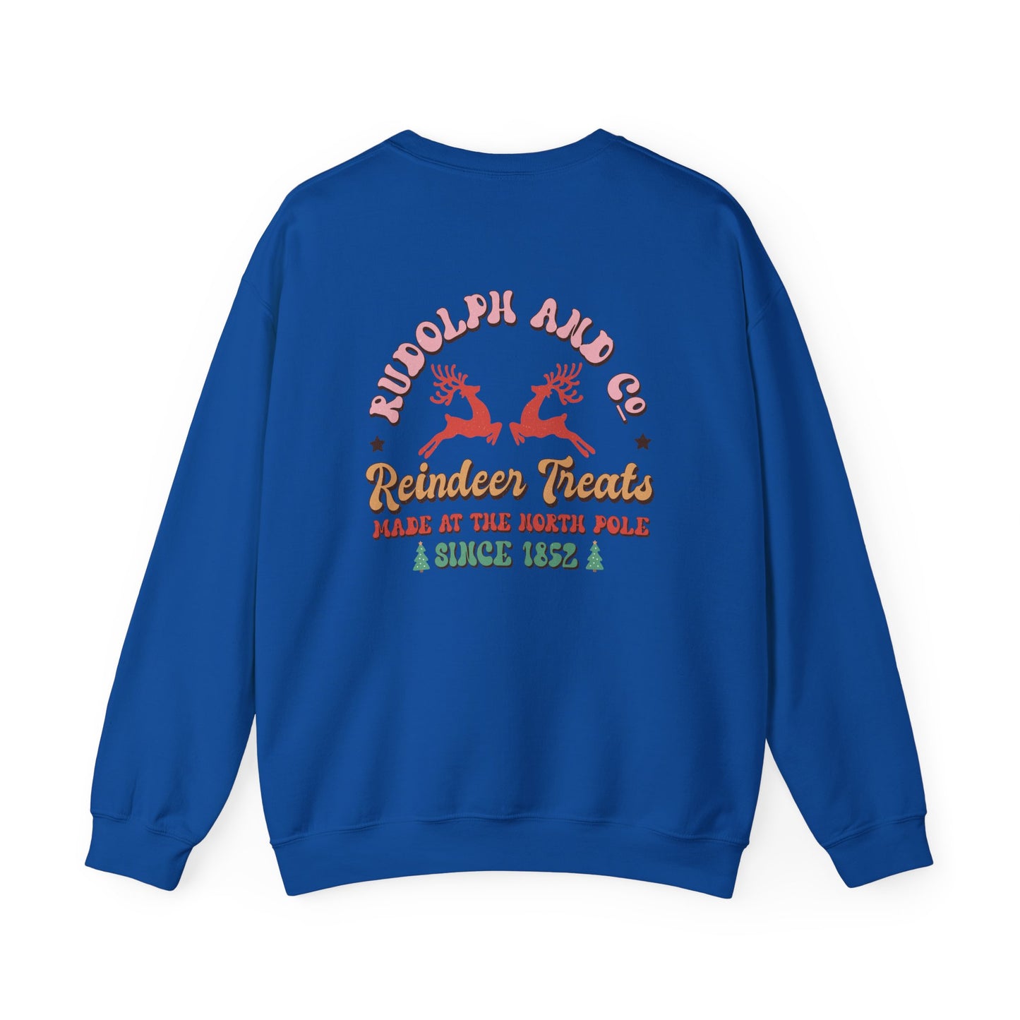 Unisex Christmas Crewneck Sweatshirt - Rudolph & Santa's Reindeer Treats Design