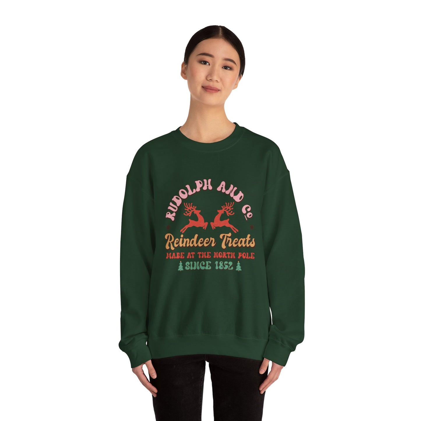 Christmas Crewneck Sweatshirt - Rudolph & Santa's Reindeer Treats Design