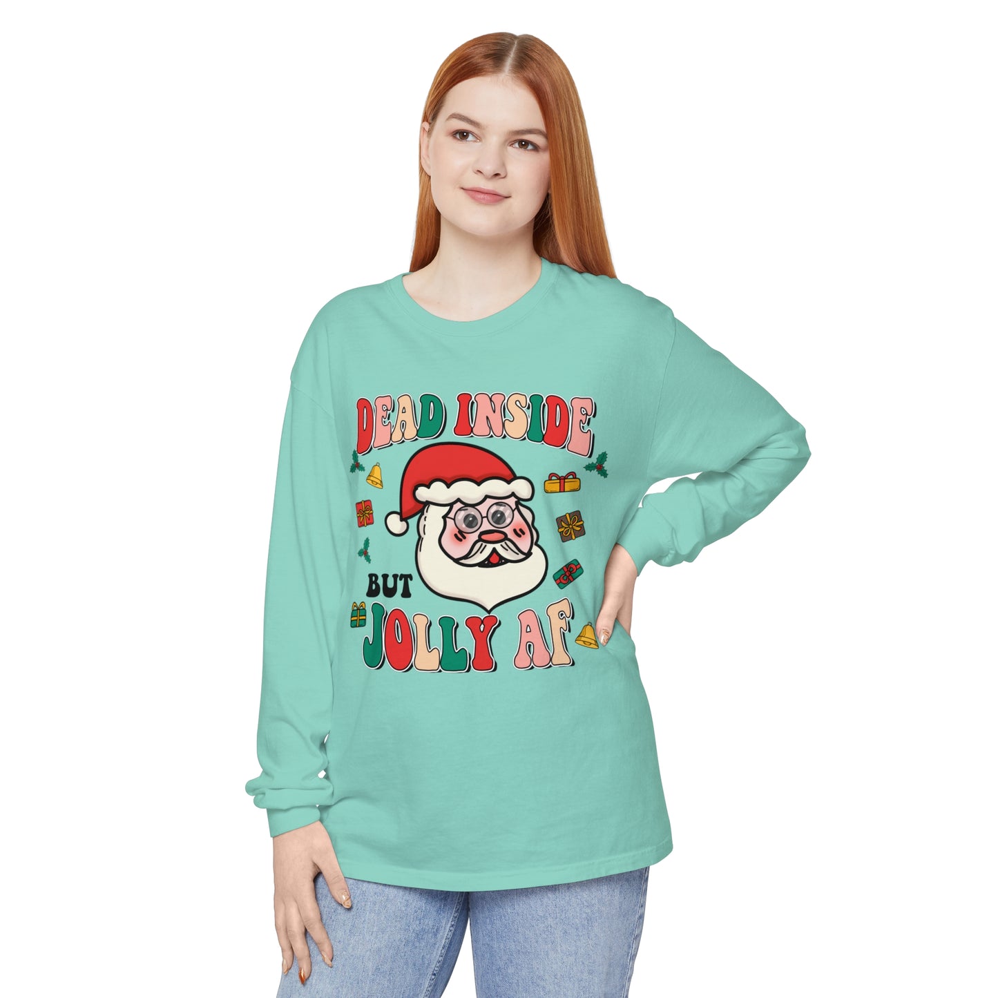 Funny Holiday Long Sleeve T-Shirt - 'Dead Inside But Jolly AF'