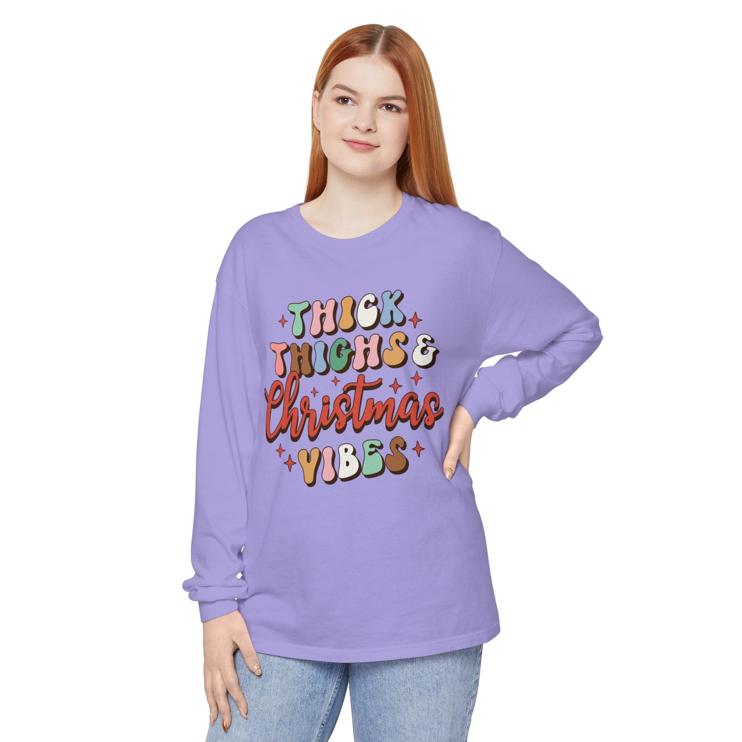 Thick Thighs & Christmas Vibes Unisex Long Sleeve T-Shirt