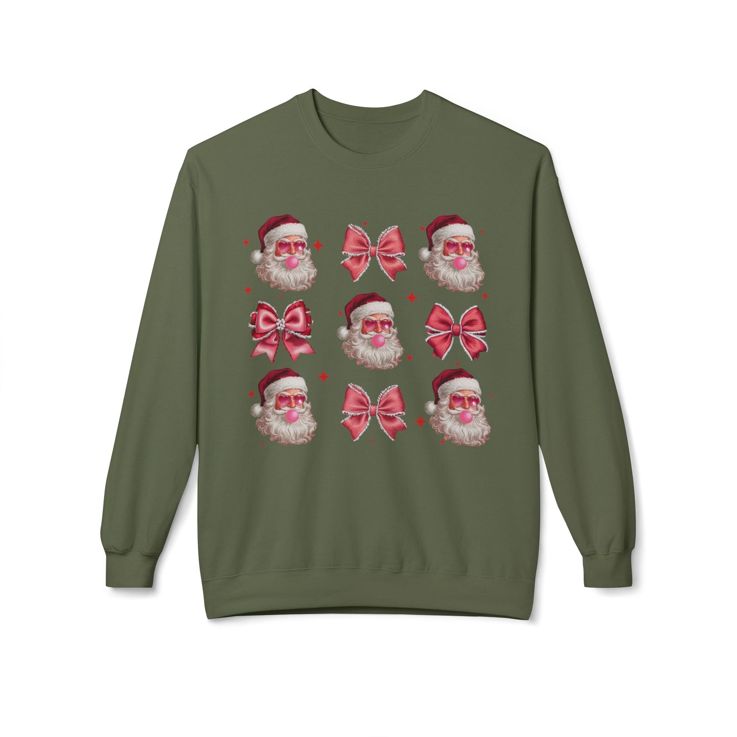 Festive Santa Sweatshirt with Bows – Cozy Holiday Crewneck