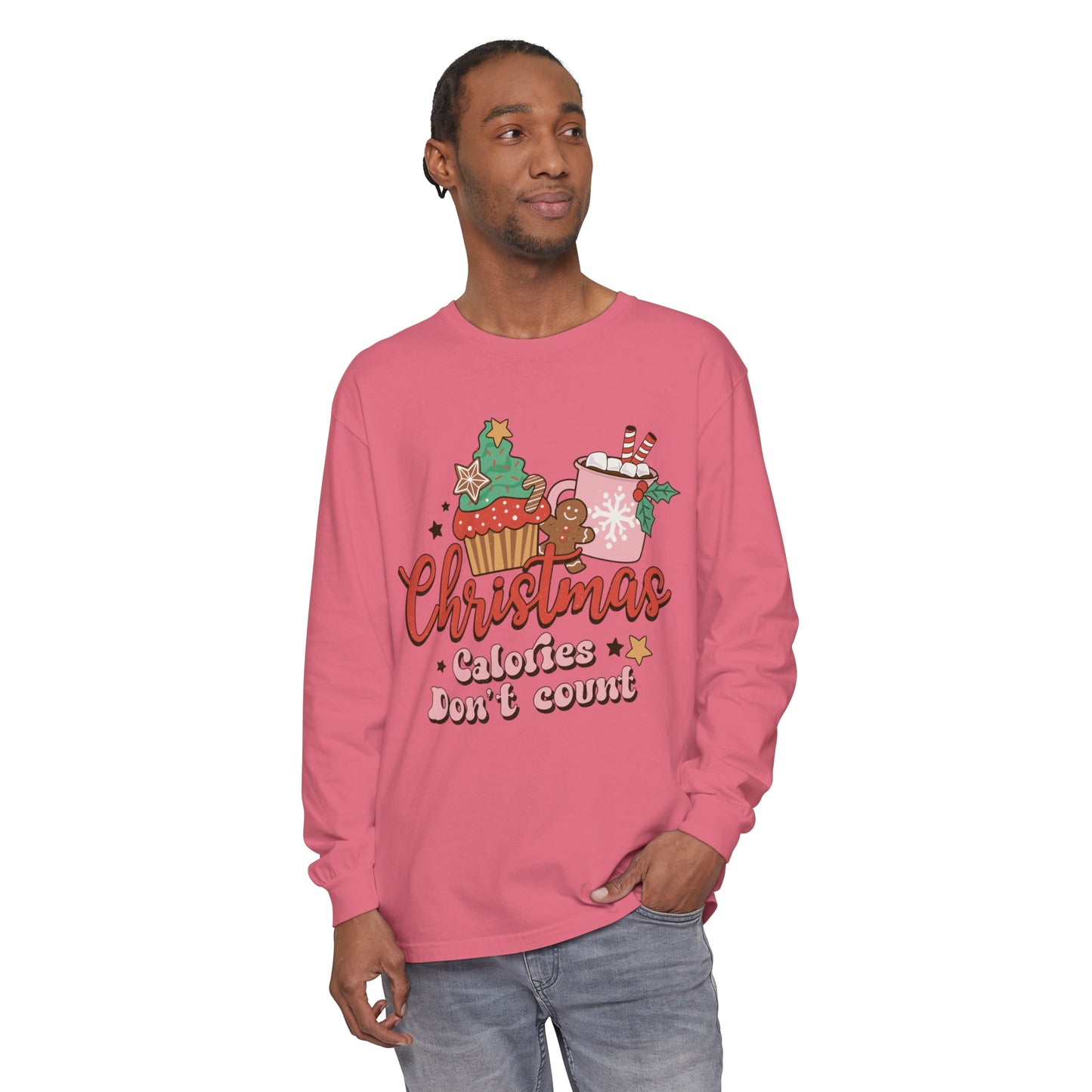 Christmas Themed Long Sleeve T-Shirt - "Calories Don't Count"
