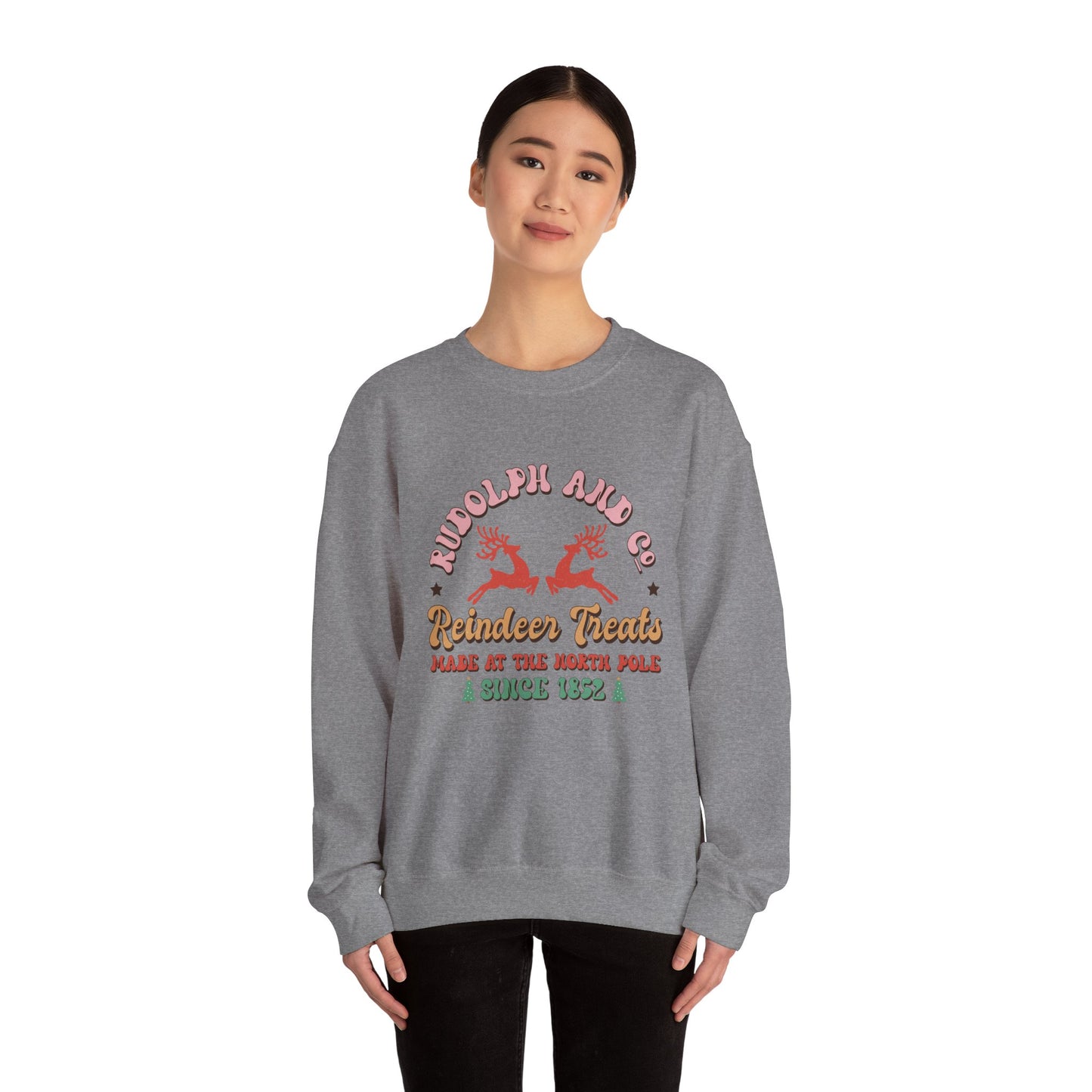 Christmas Crewneck Sweatshirt - Rudolph & Santa's Reindeer Treats Design