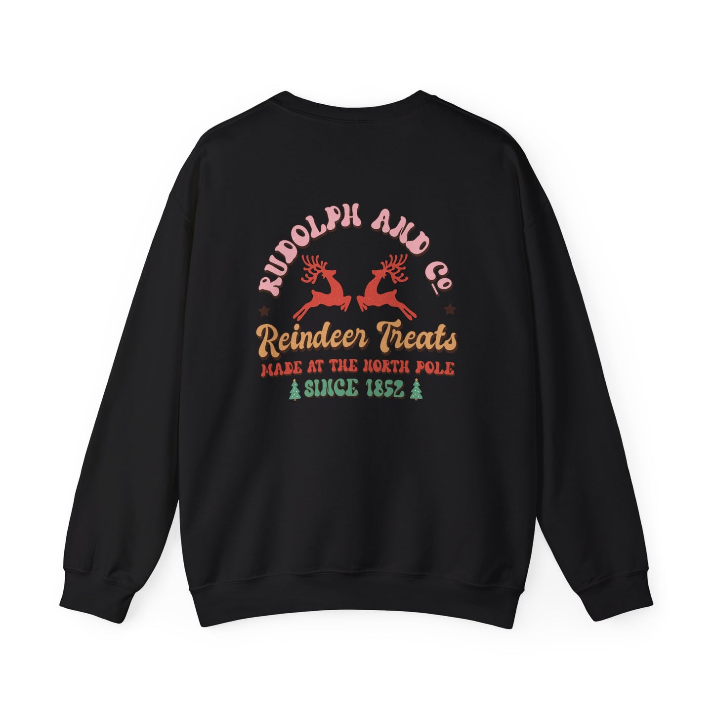 Unisex Christmas Crewneck Sweatshirt - Rudolph & Santa's Reindeer Treats Design
