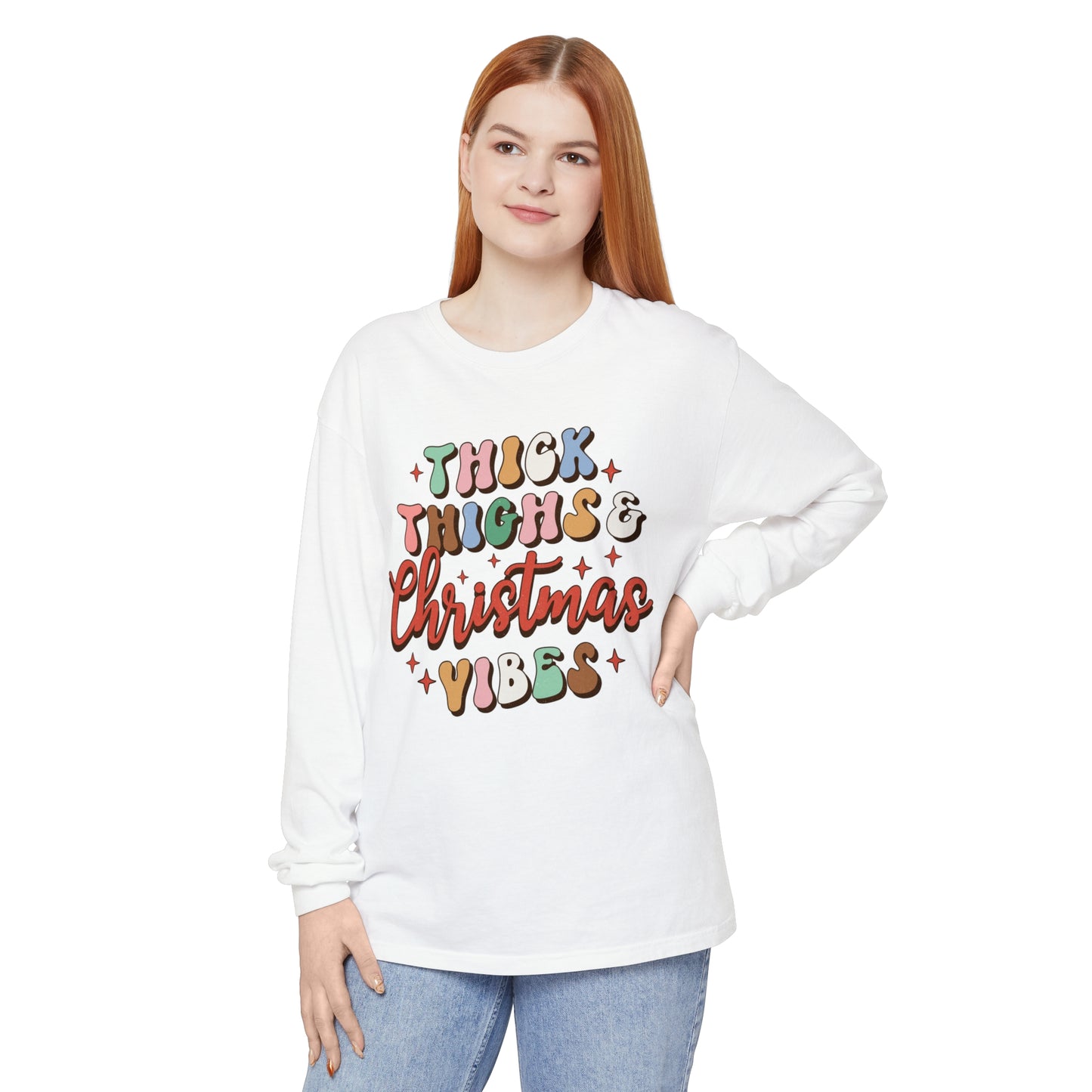 Thick Thighs & Christmas Vibes Unisex Long Sleeve T-Shirt