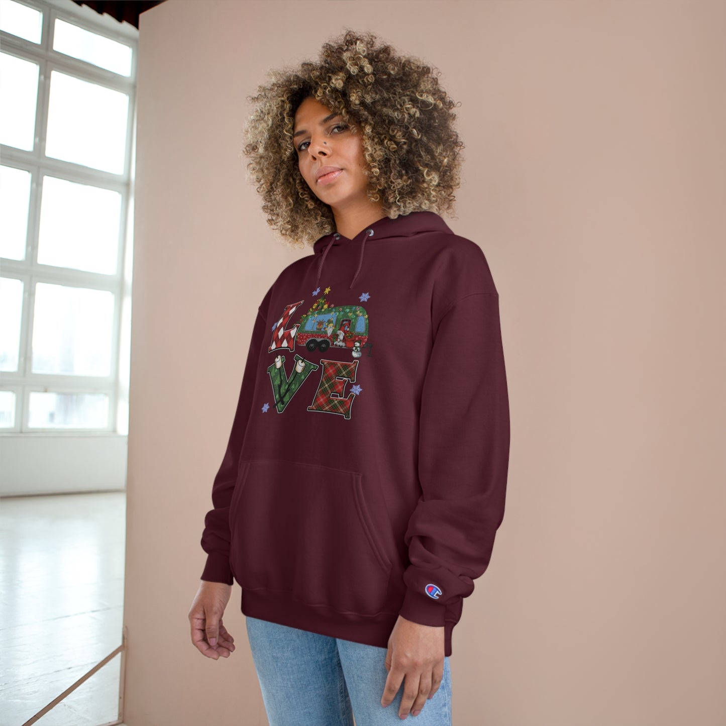 Festive Love Champion Hoodie - Christmas Truck Design