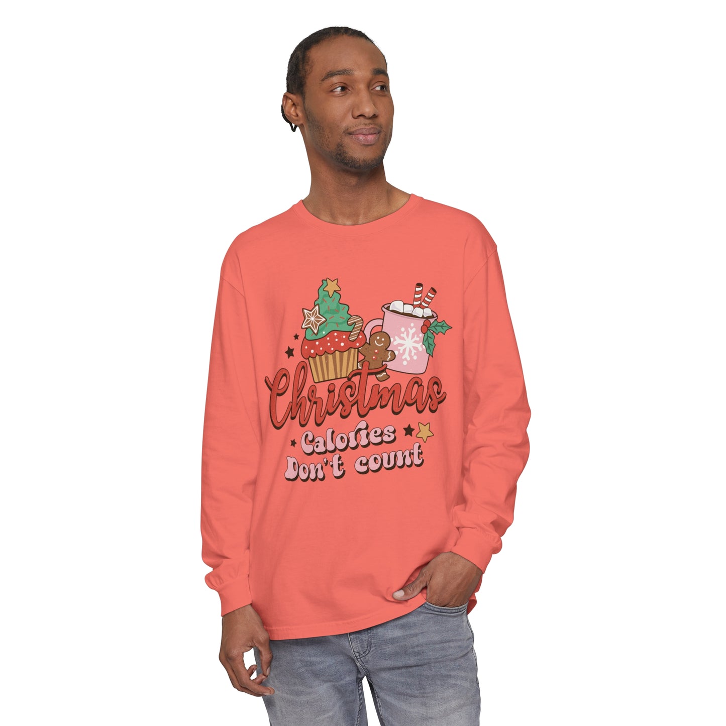 Christmas Themed Long Sleeve T-Shirt - "Calories Don't Count"