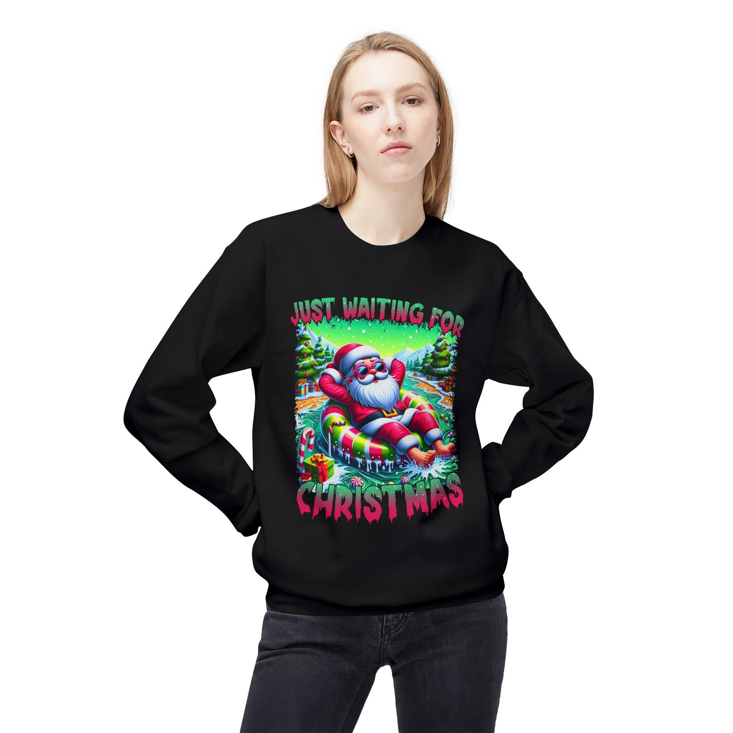 Just Waiting For Christmas Midweight Softstyle Fleece Crewneck Sweatshirt