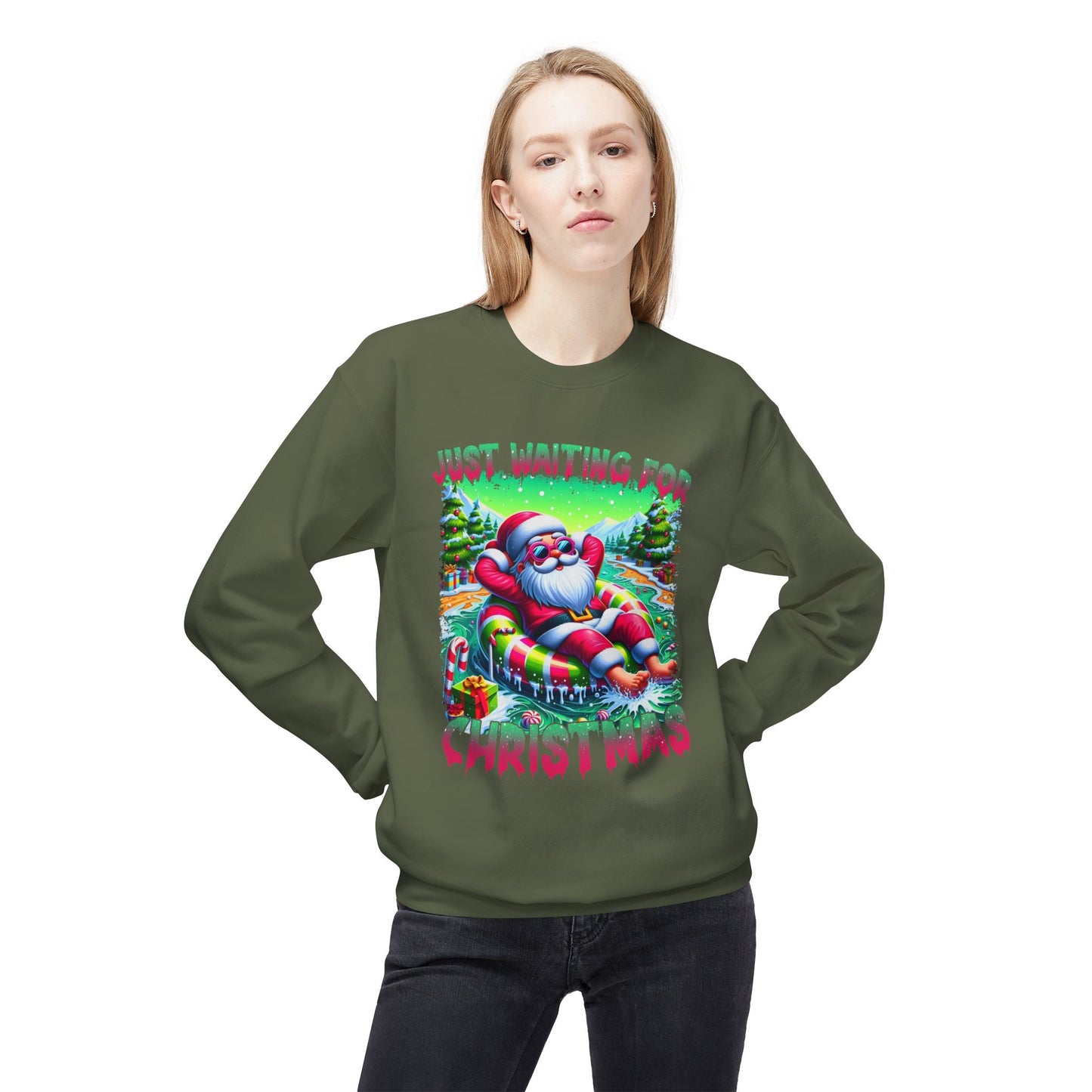 Just Waiting For Christmas Midweight Softstyle Fleece Crewneck Sweatshirt