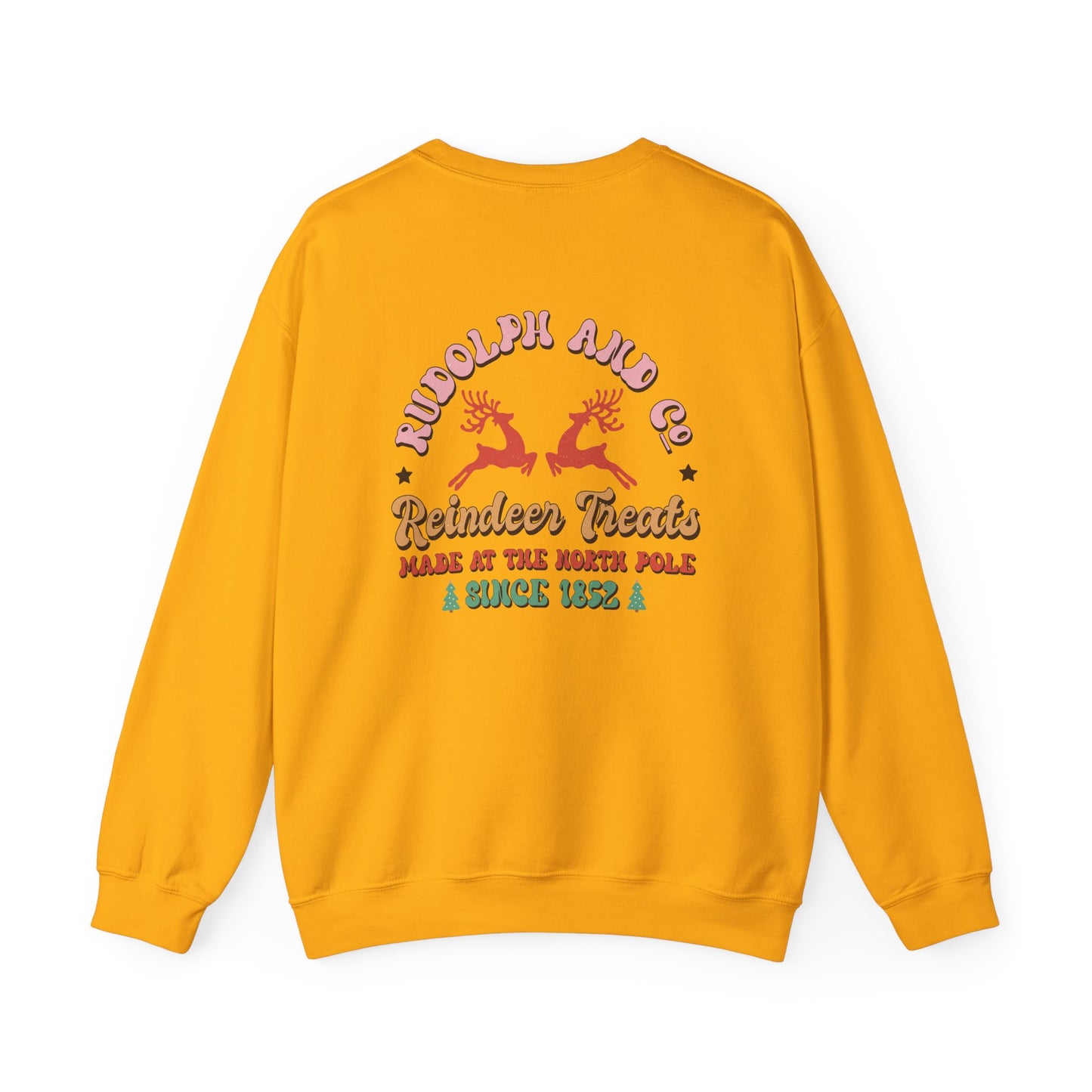 Unisex Christmas Crewneck Sweatshirt - Rudolph & Santa's Reindeer Treats Design