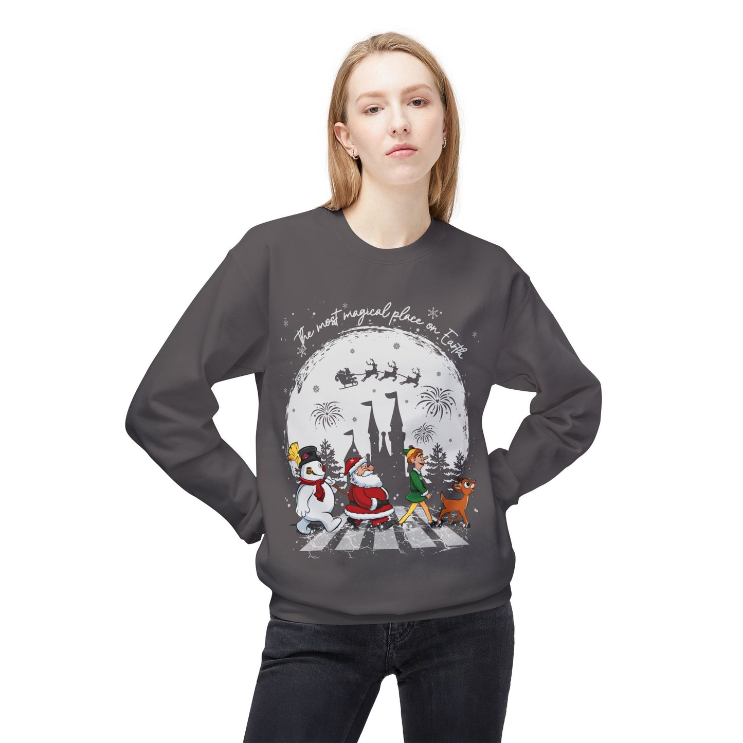 "A Very Magical Place on Earth" Holiday Crewneck Sweatshirt - Unisex Midweight Fleece