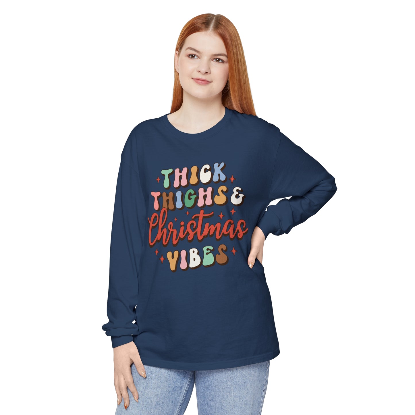 Thick Thighs & Christmas Vibes Unisex Long Sleeve T-Shirt