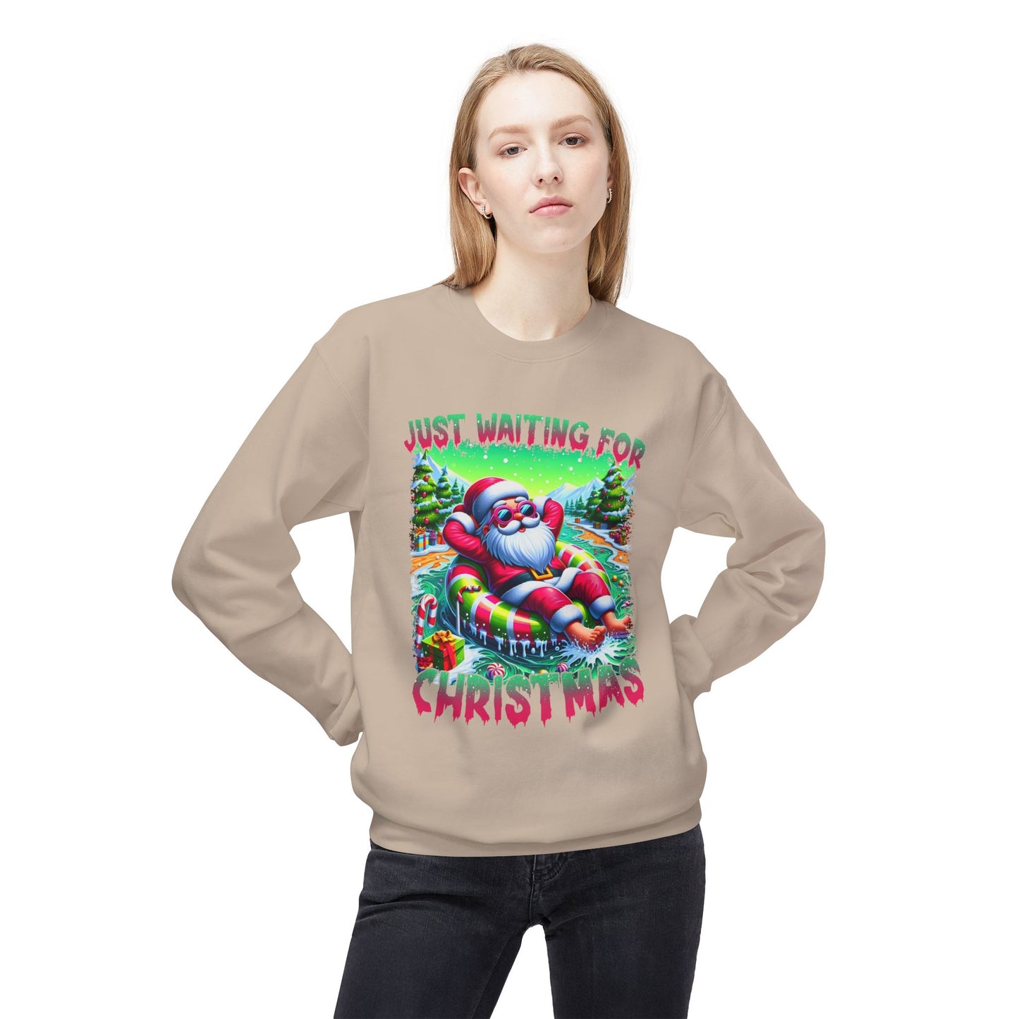 Just Waiting For Christmas Midweight Softstyle Fleece Crewneck Sweatshirt