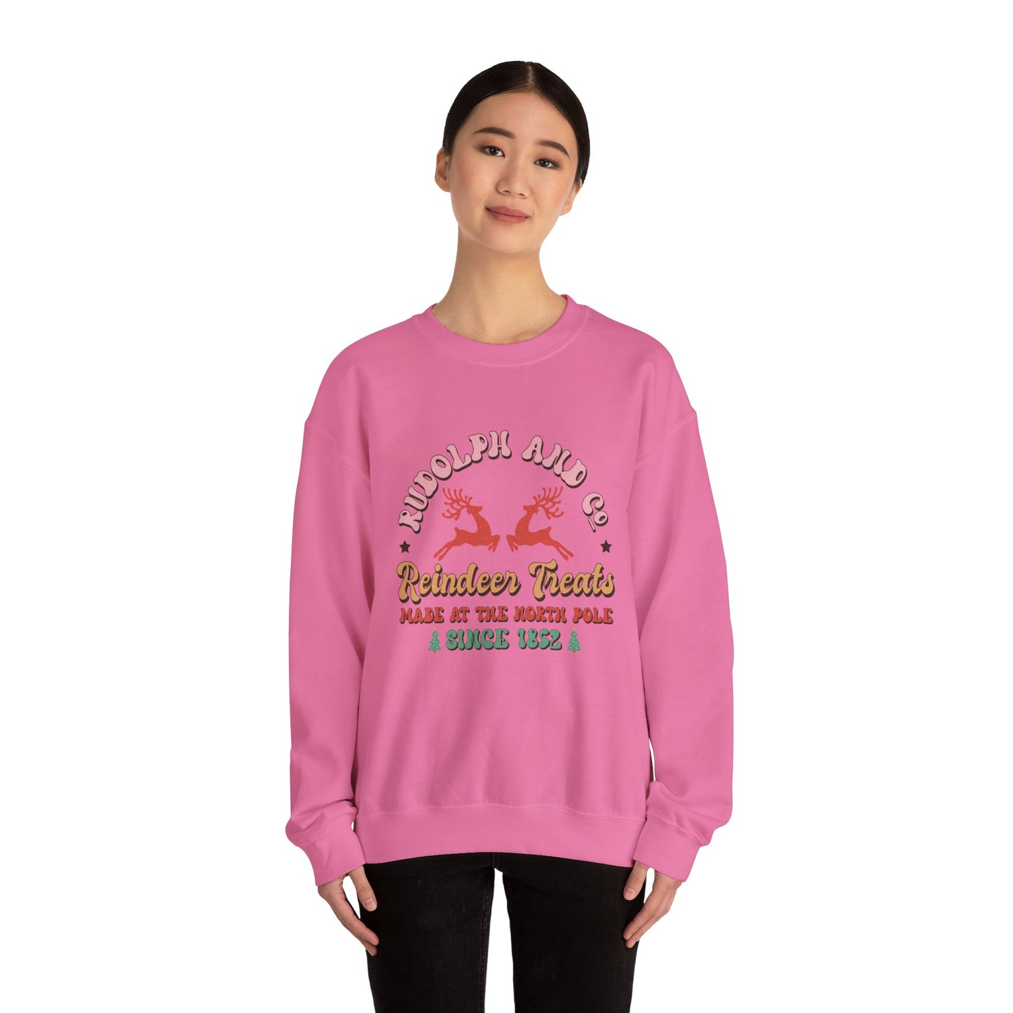 Christmas Crewneck Sweatshirt - Rudolph & Santa's Reindeer Treats Design