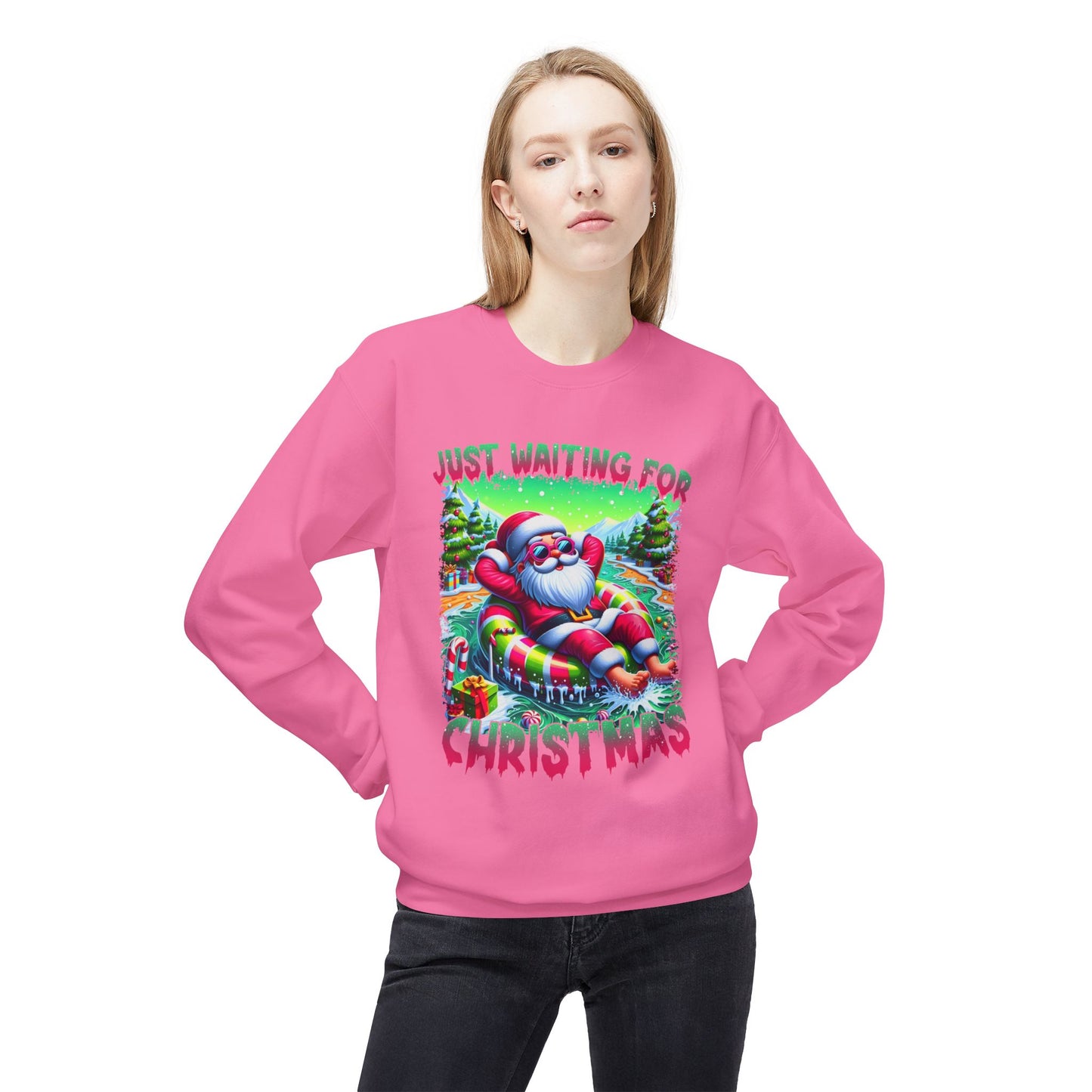 Just Waiting For Christmas Midweight Softstyle Fleece Crewneck Sweatshirt