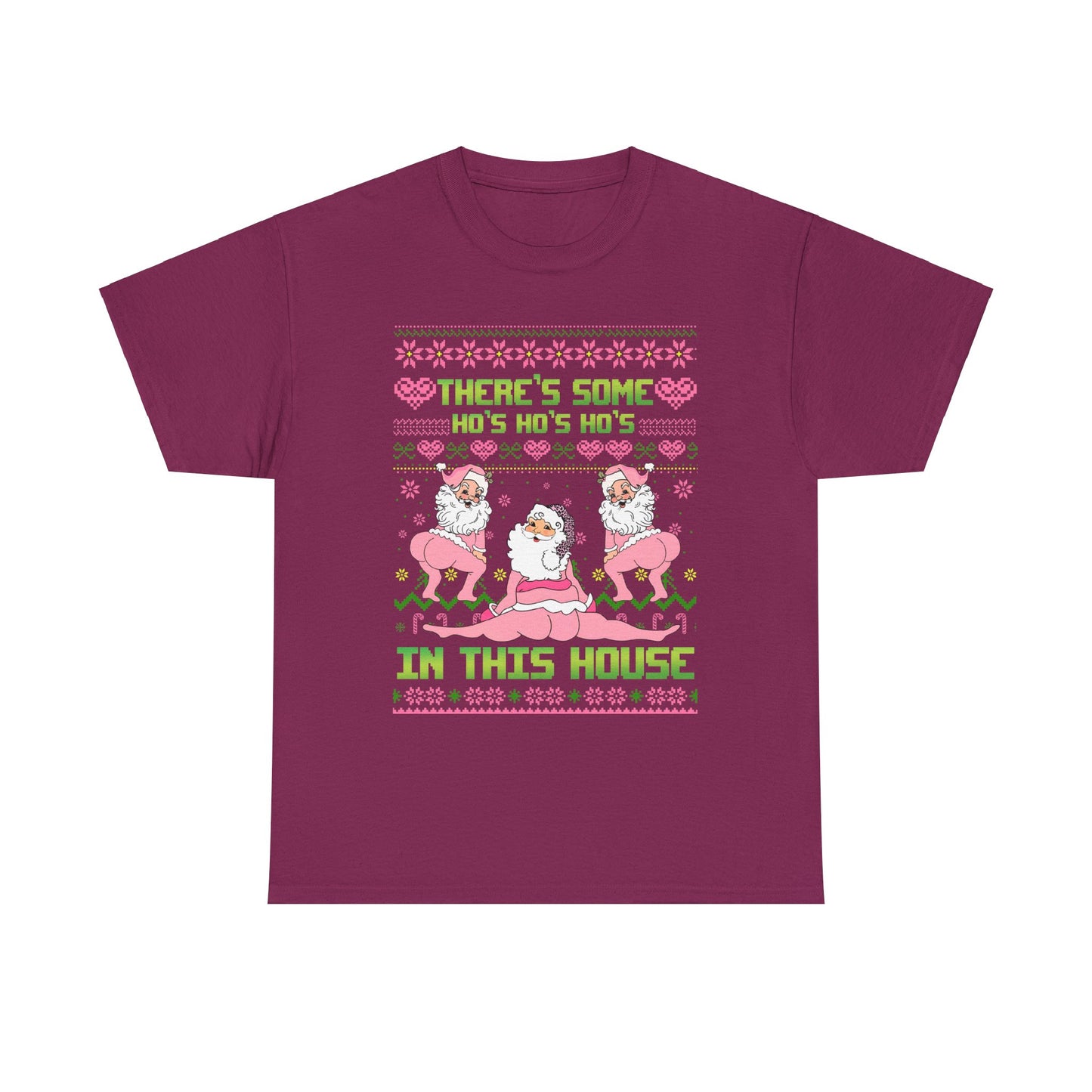 Funny Christmas Unisex Heavy Cotton Tee - "There's Some Ho's Ho's Ho's in This House"