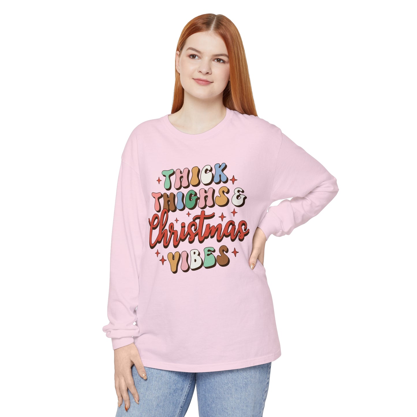 Thick Thighs & Christmas Vibes Unisex Long Sleeve T-Shirt