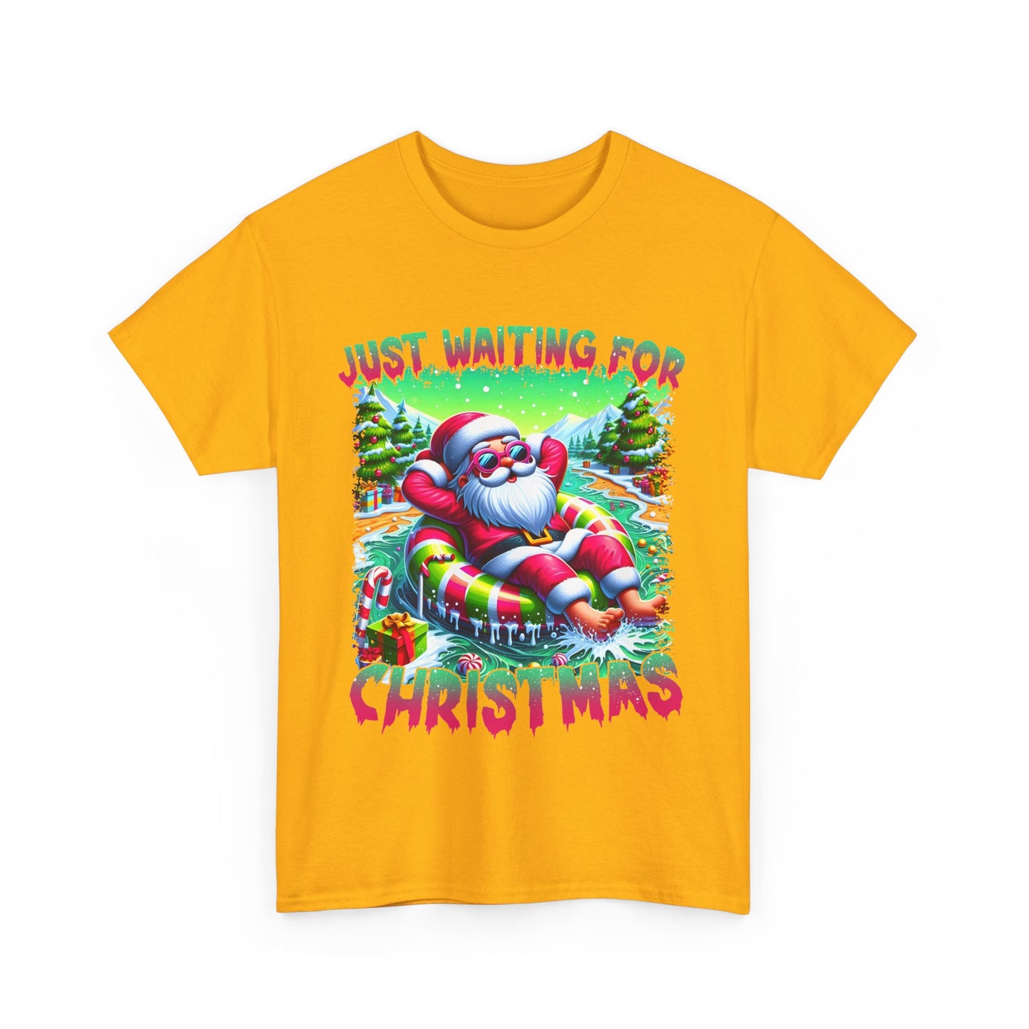 Unisex Heavy Cotton Tee - Just Waiting for Christmas Design