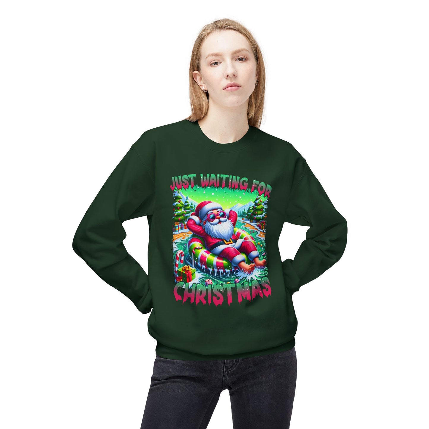 Just Waiting For Christmas Midweight Softstyle Fleece Crewneck Sweatshirt