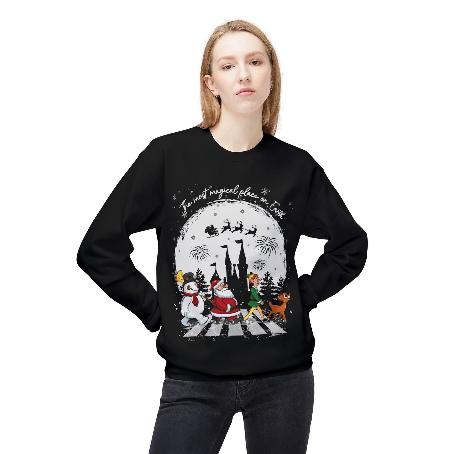 "A Very Magical Place on Earth" Holiday Crewneck Sweatshirt - Unisex Midweight Fleece