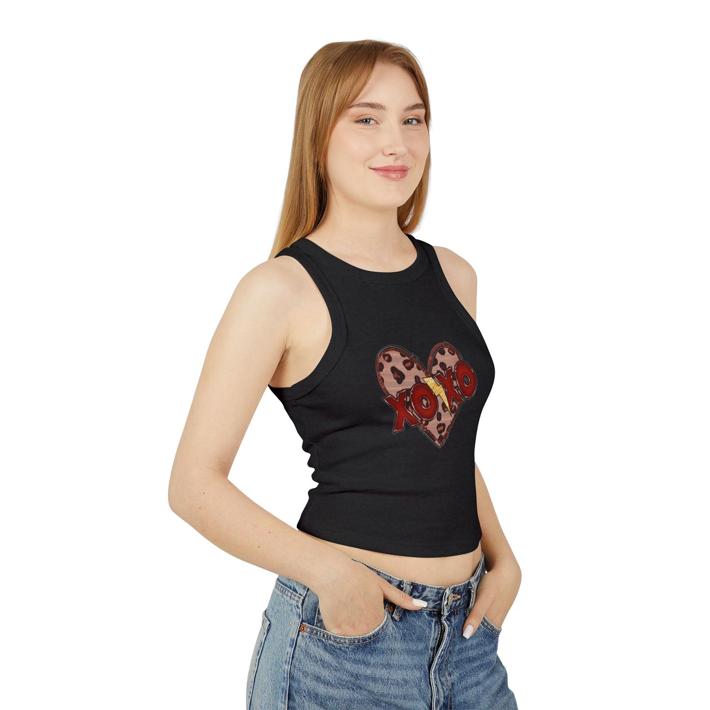 Xoxo Heart Micro Rib Racer Tank Top