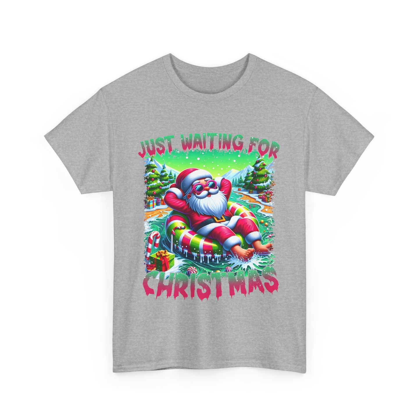 Unisex Heavy Cotton Tee - Just Waiting for Christmas Design