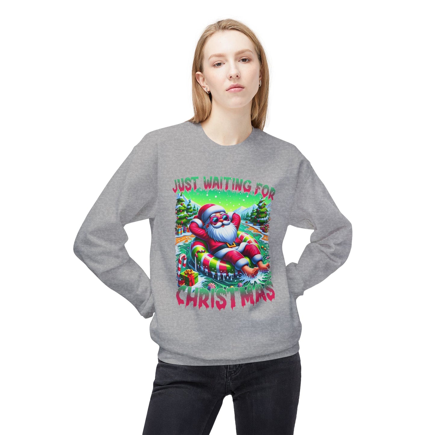 Just Waiting For Christmas Midweight Softstyle Fleece Crewneck Sweatshirt