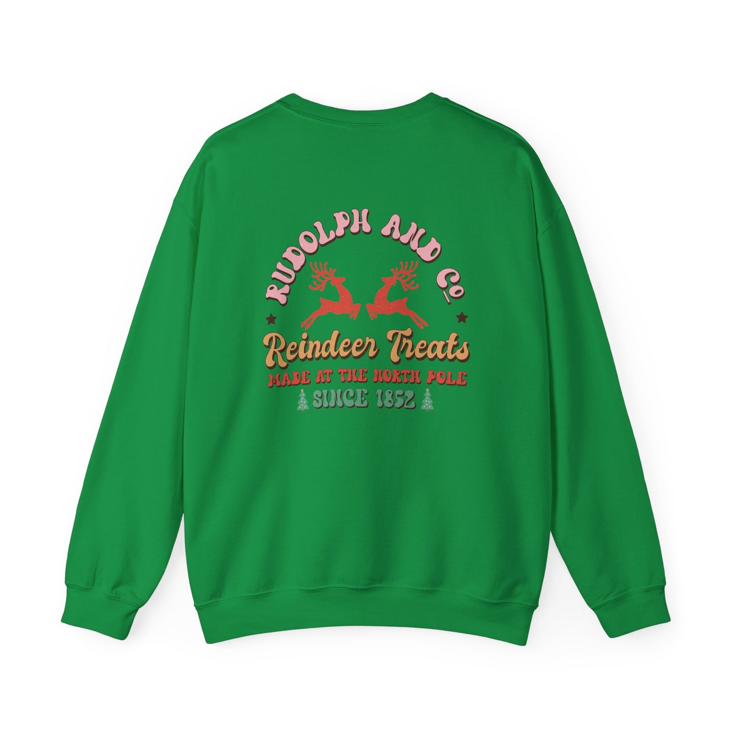 Unisex Christmas Crewneck Sweatshirt - Rudolph & Santa's Reindeer Treats Design
